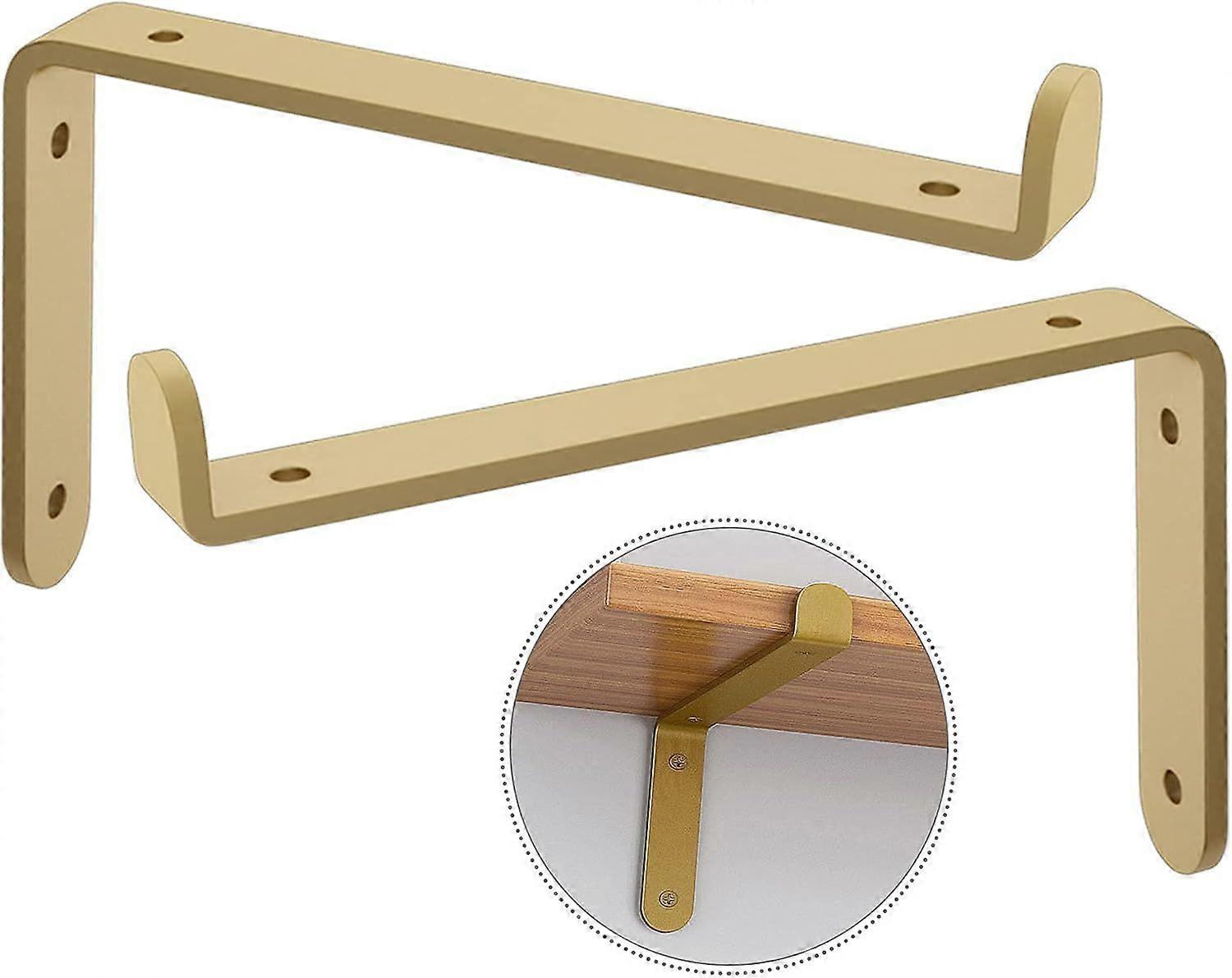 Heavy Duty Shelf Brackets, 90 Degree Metal Wall Mounted Shelf Brackets, Gold Floating Shelf Support, Industrial Shelf Brackets for DIY Desk/Workbench