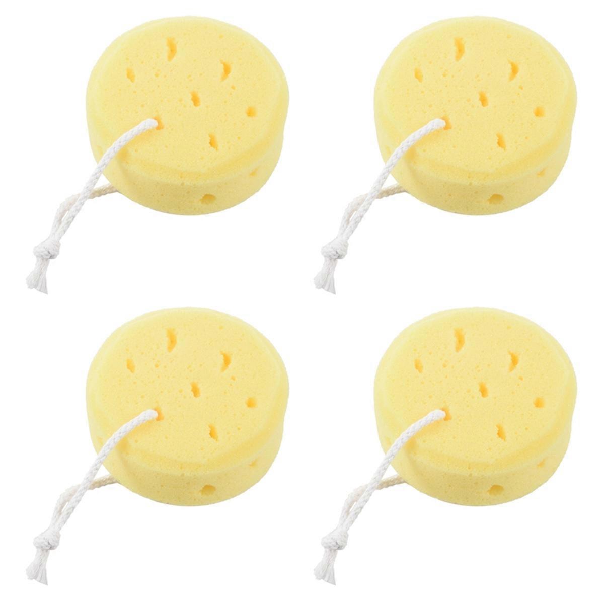 Yellow Round Bath Body Shower Soft Sponge w Hanging Loop