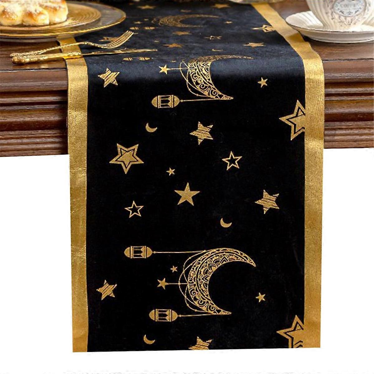 Eid Al-Fitr Moon Lantern Velvet Table Runner Decoration B