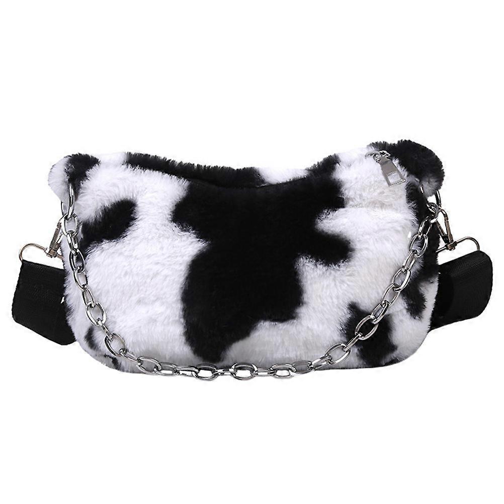 Milk Cow Pattern Women Plush Shoulder Bag for Daily Use 1Pcs
