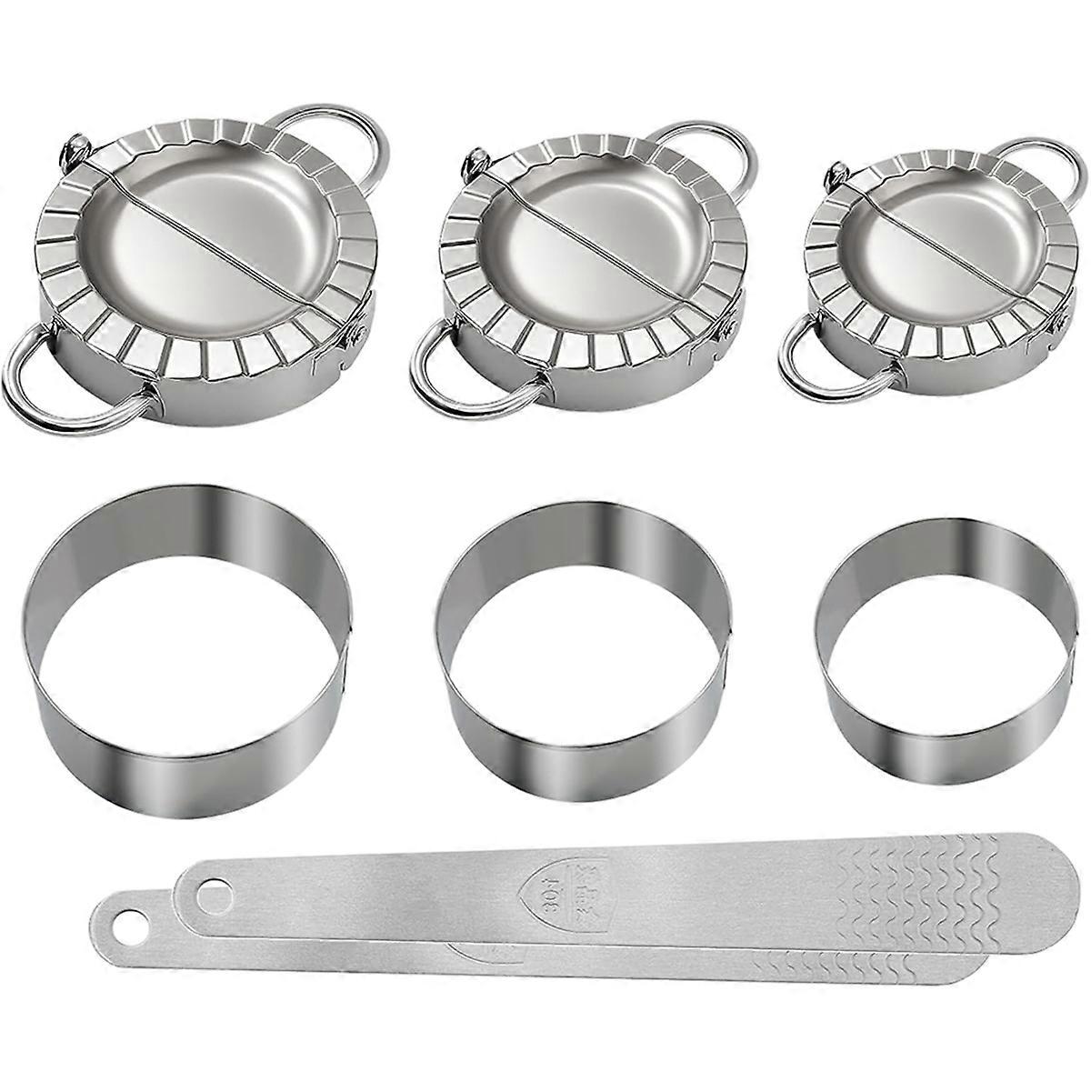 3-In1 Stainless Steel Dumpling Maker Set - DumplingPress & Empanada Mold with Dough Cutters (3", 3.