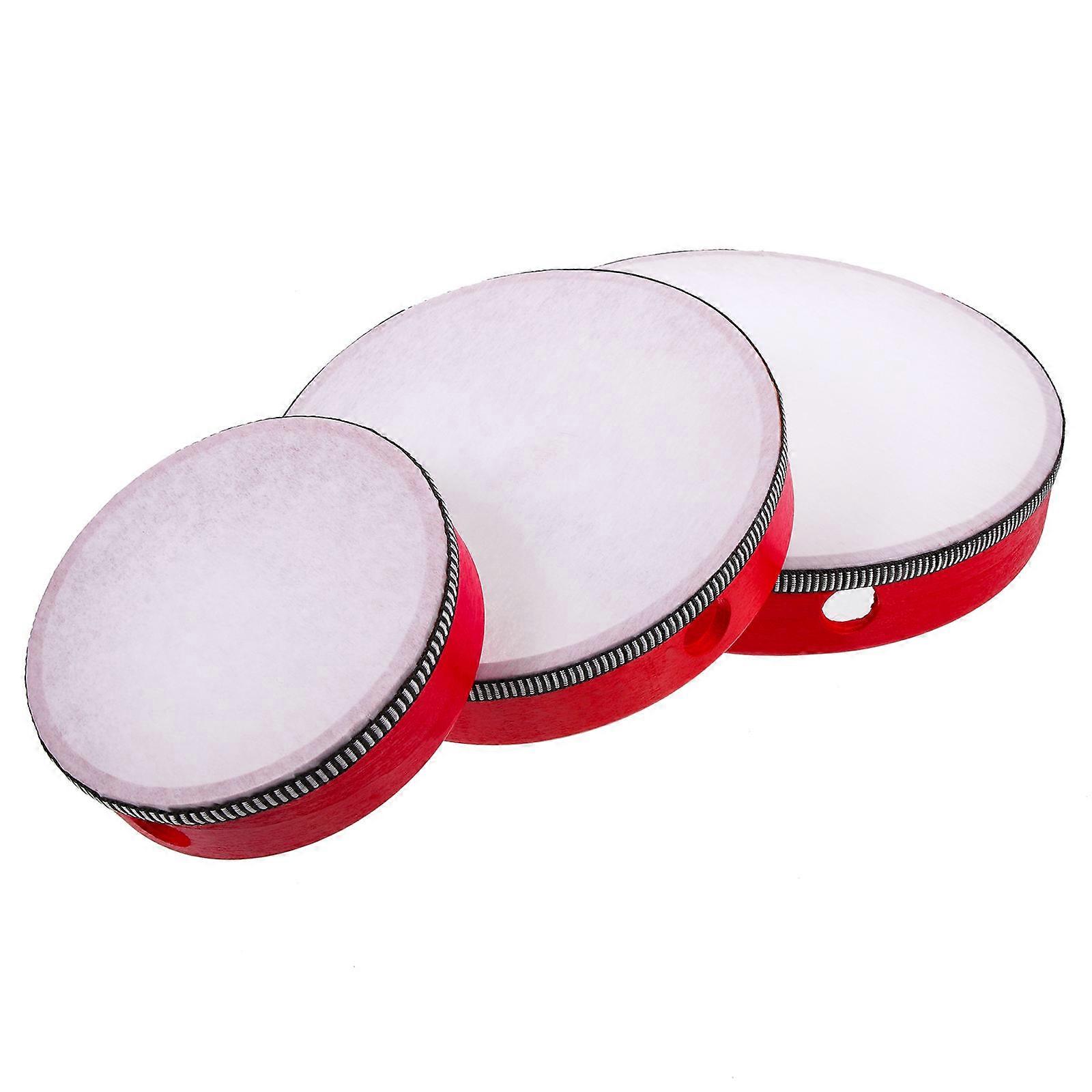 Red Hand Held Tambourine Drum Hand Drum for Kids Use 9Pcs Set
