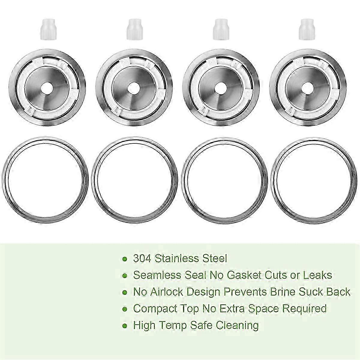 Fermentation Lids for Wide Mouth Mason Jars, 4 Stainless Steel Lids with Date , Starter Ferm