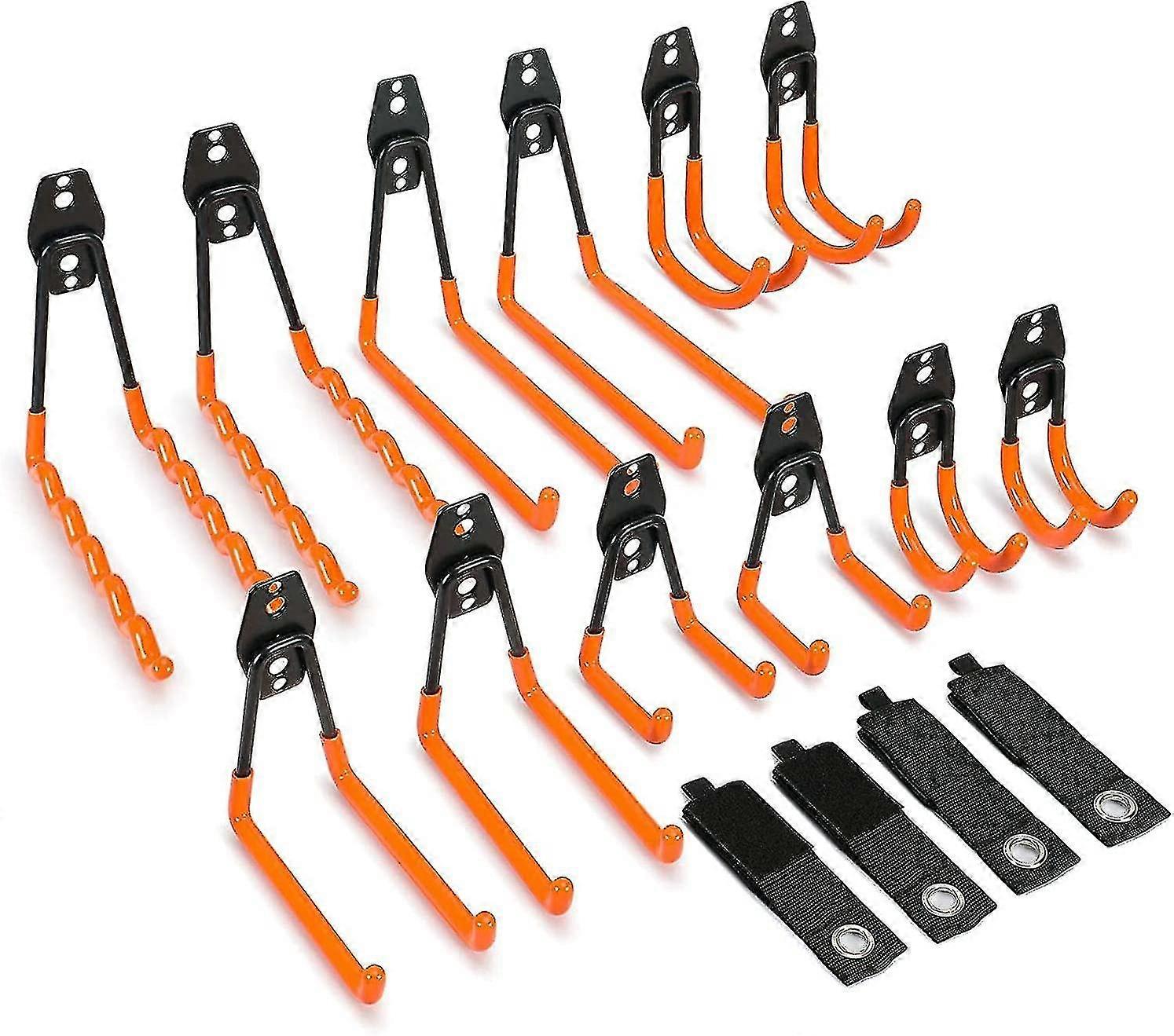 25-26 Hooks 12 Pack Wall Hooks Garage Hooks Double Heavy Duty Equipment Hooks With Storage Strap Bike Bracket Iron Tool Holder For Organizin