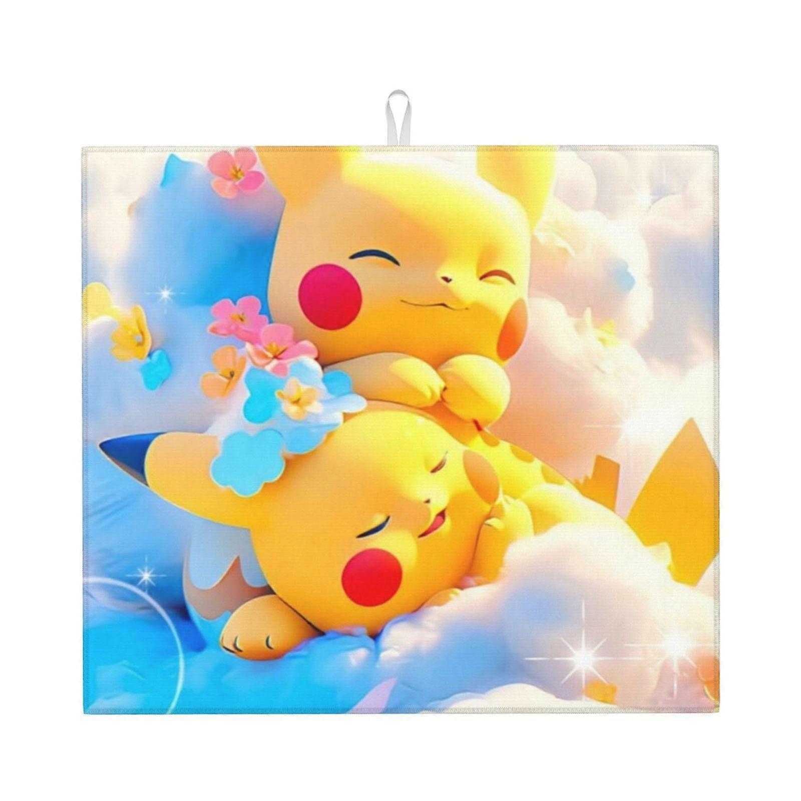 Pikachu Dish Drying Mat For Kitchen Counter, Microfiber Dish Mat, Fast Absorbent Draining Pad