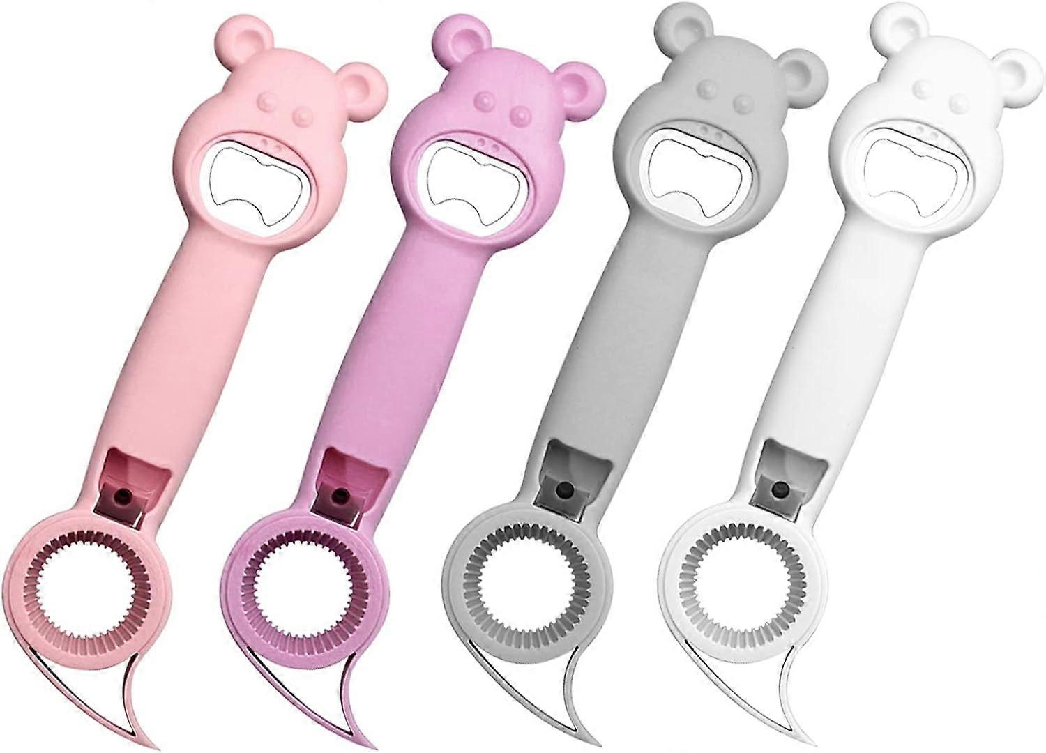 4 in 1 Cute Bear Bottle Opener, Multifunctional Comfy Handheld Can Beer Opener (4 Pcs)
