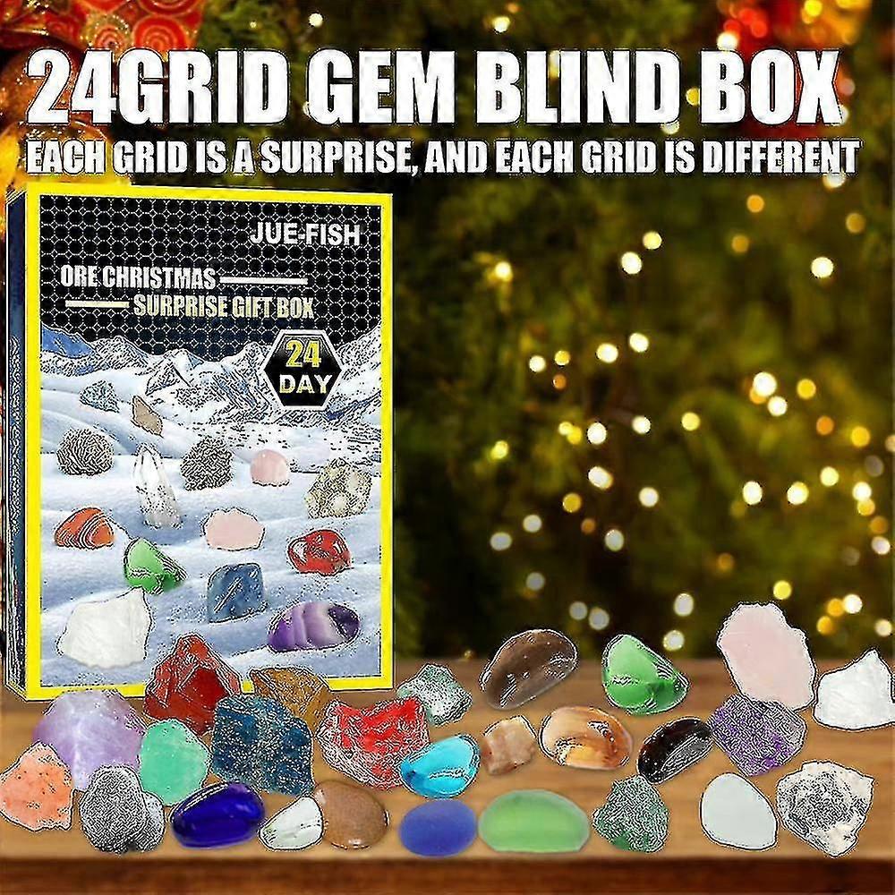 24 Days Christmas Countdown Calendars Gem Mineral Crystal Stone Blind Boxs Gift Countdown Calendar @BUGU