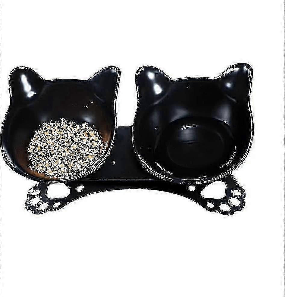 Cat Bowl With Stand, Double Raised Bowl For Cat And Puppy Anti-vomiting (black)