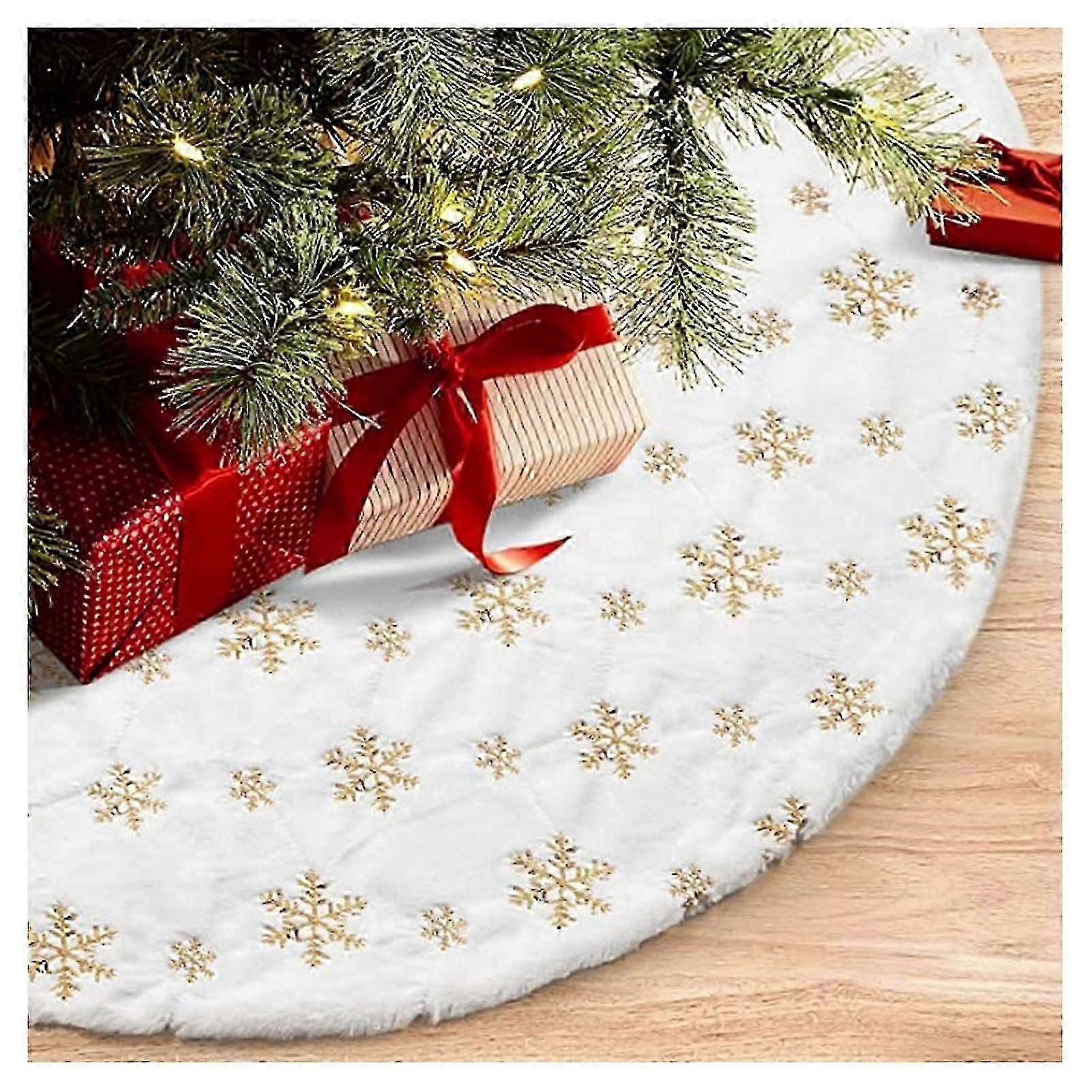 White Plush Tree Skirt with Snowflake Design for Christmas Decor