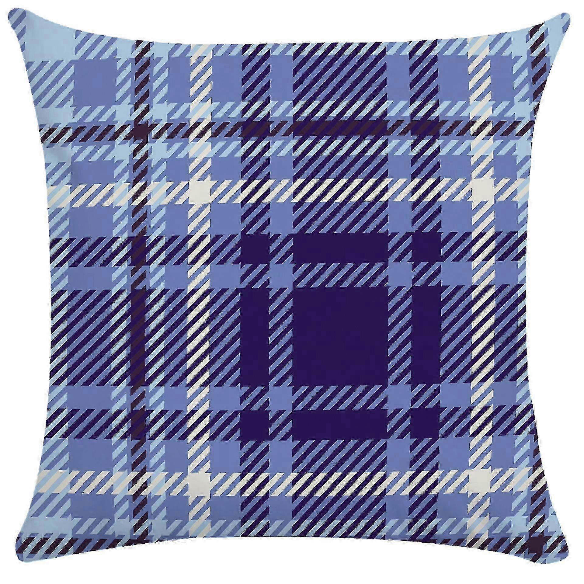 Fronha de capa de almofada macia azul e rosa com listra quadriculada para design de sofá de sala de estar