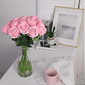 Fiori Fai Da Te Stelo Lungo Realistici Rose Artificiali Champagne - Bouquet 12 Pezzi, Fiori Di Seta Per Matrimoni, Casa Bouquet Rose Finte Alte 51 Cm