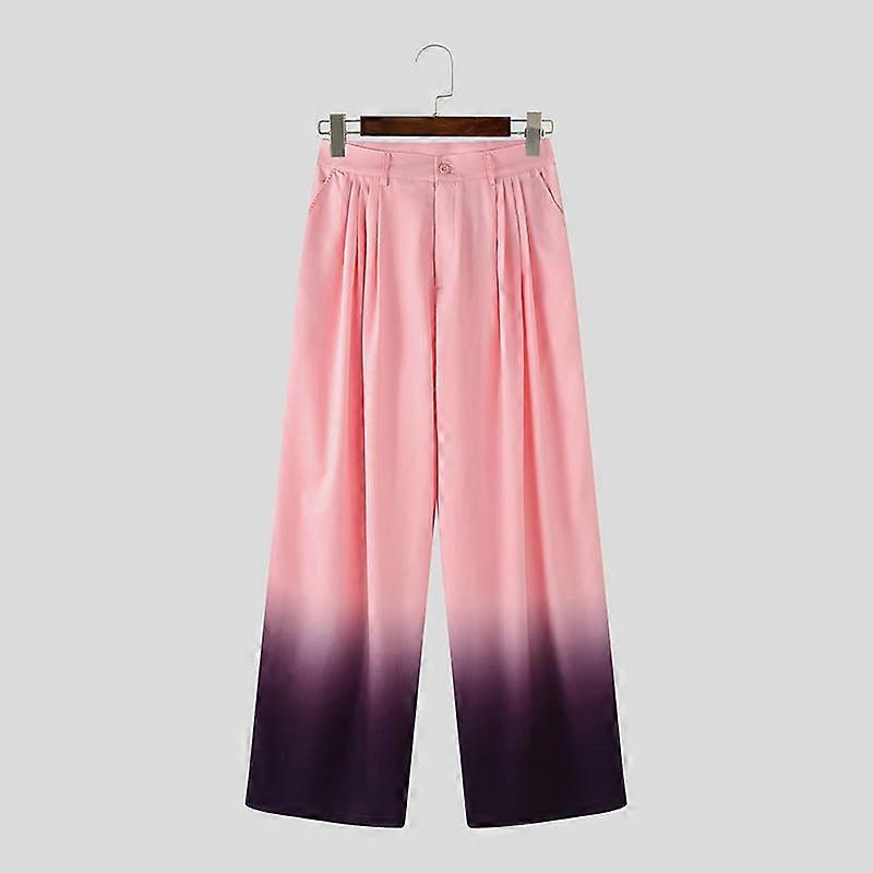 INCERUN Men Zipper Waist Gradient Casual Long Straight Pants with Pockets