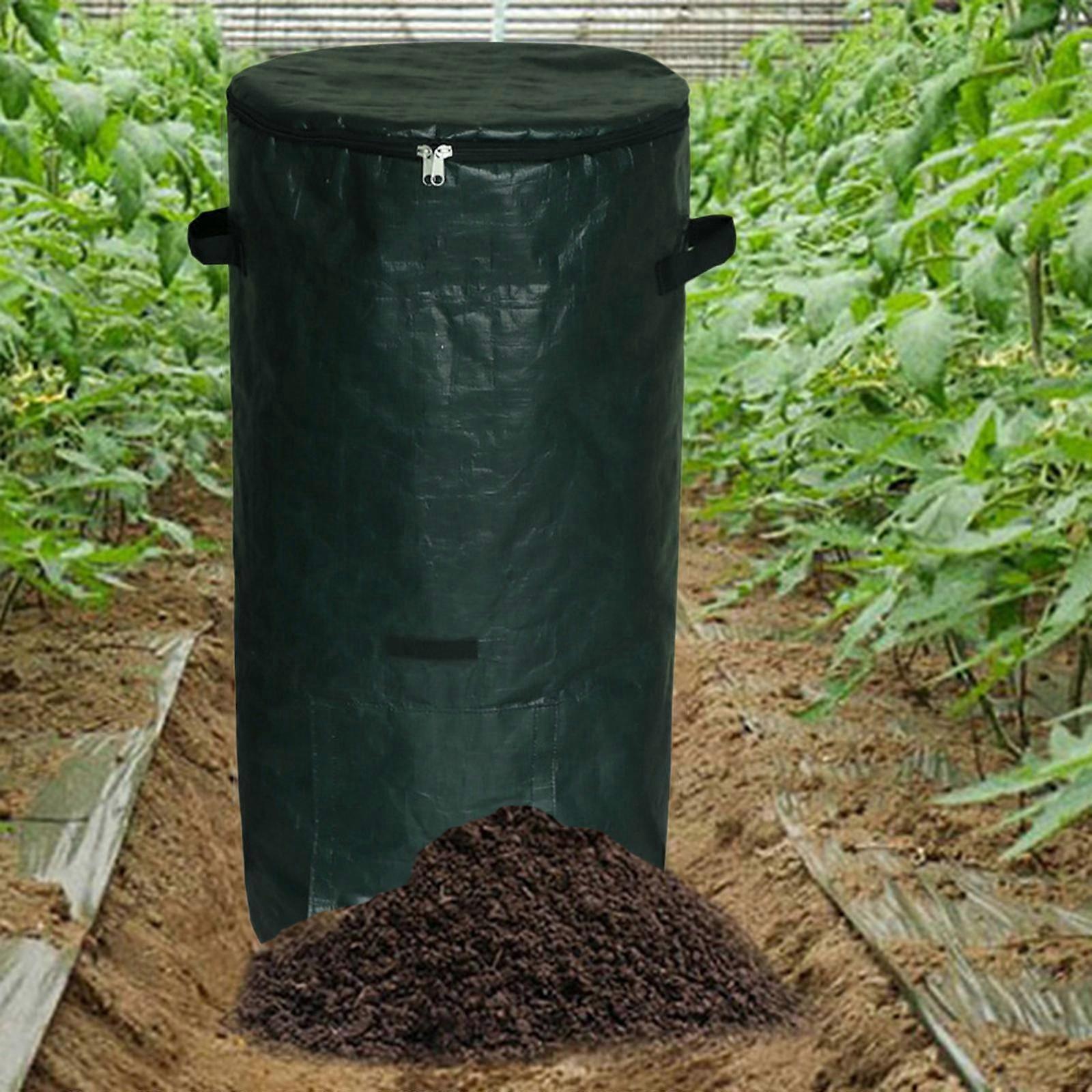 Compost Bin Bag Container Outside Garden Yard Waste Lawn with Zipper Lid and Handles for Orchard