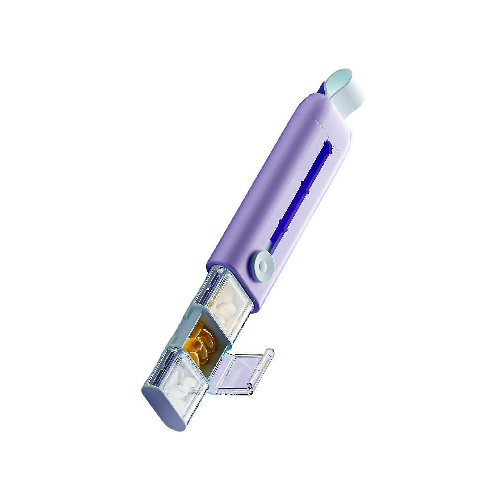 Triple Chamber Sliding Medication Box Convenient Pull Open Structure Spill Proof Tablets Case For Daily Commutes Trip  lavenderpurple