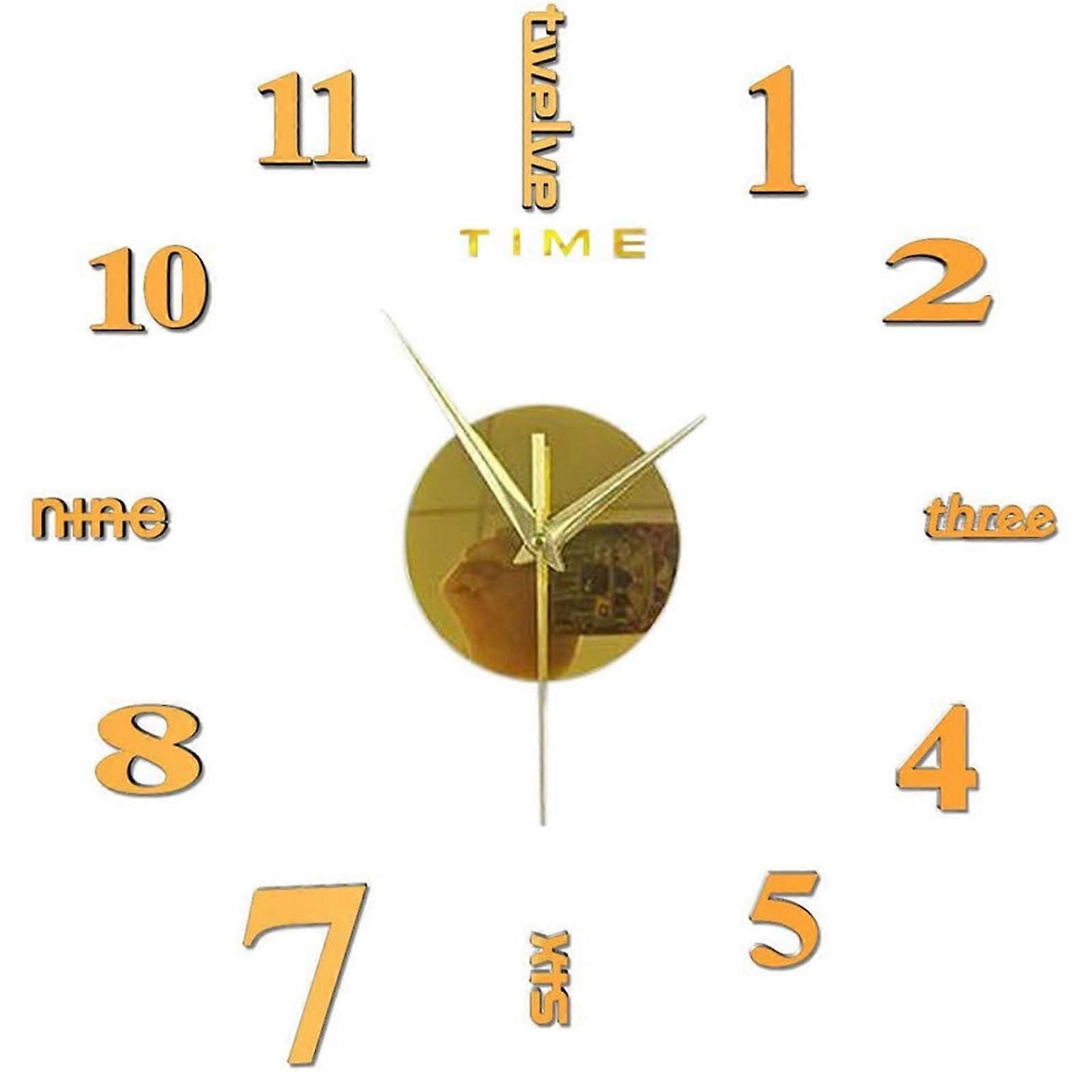 Large Frameless DIY Wall Mute Clock 3D Mirror Surface Sticker Home Office Decor