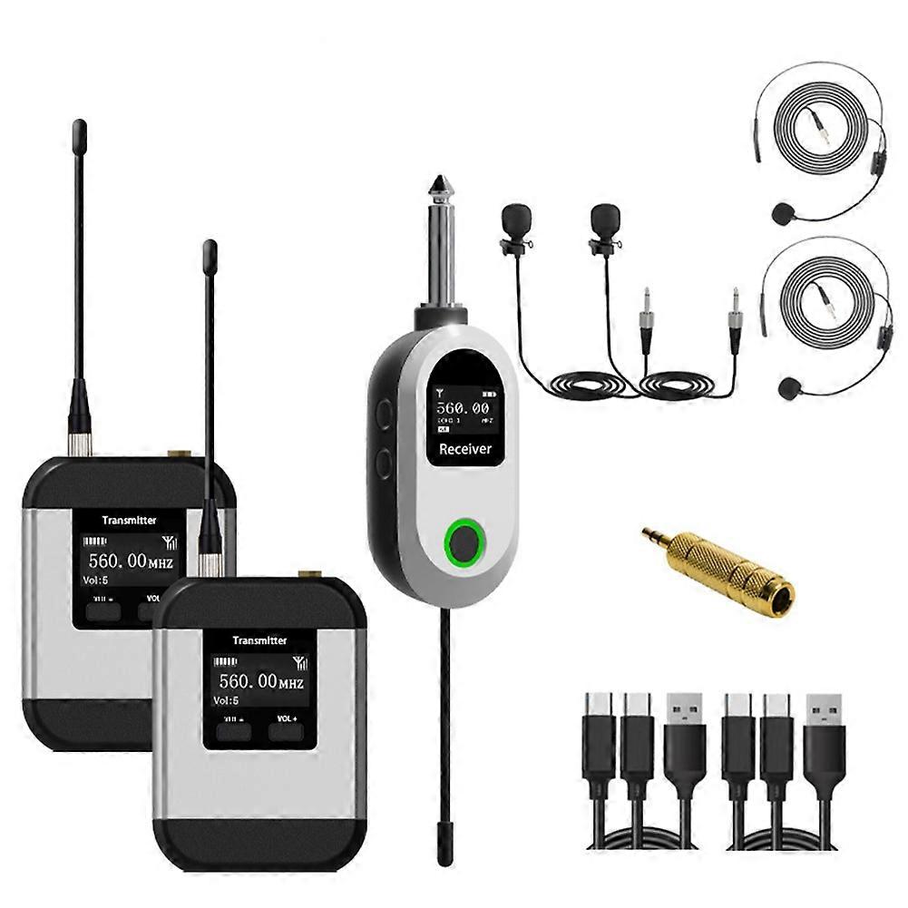 UHF Wireless Microphone System Dual Head Wearable and Lavalier Microphone for Events, Speeches & Recording B