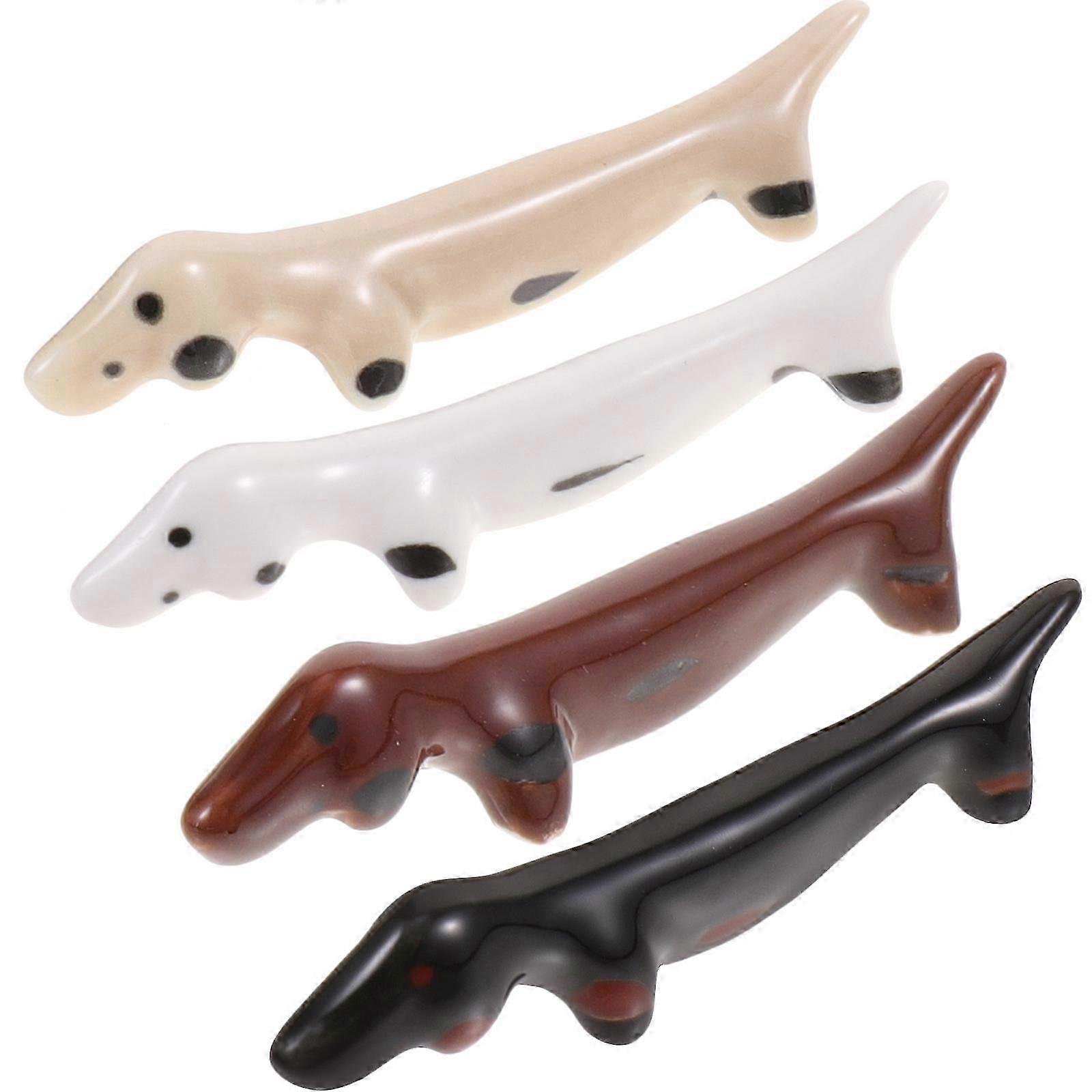 Ceramic Chopstick Rest for Kitchen Use Assorted Color Dachshund Shape 4 Pieces
