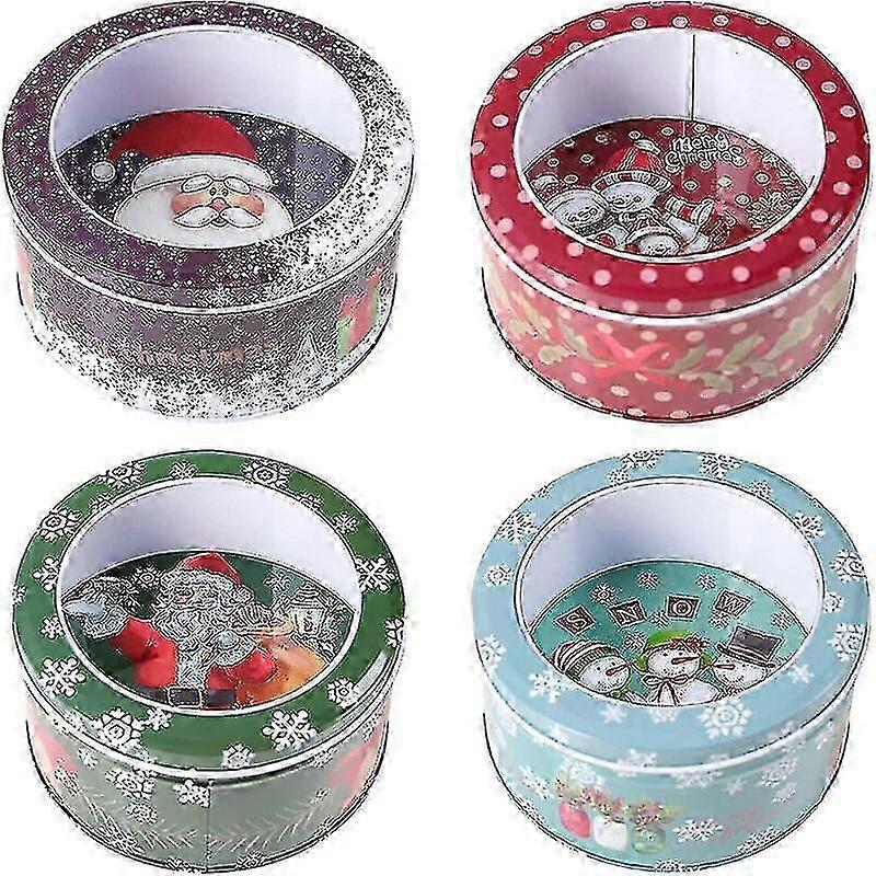 Christmas Tin Box for Candy Storage - Round Empty Gift Container with Window 7x14cm