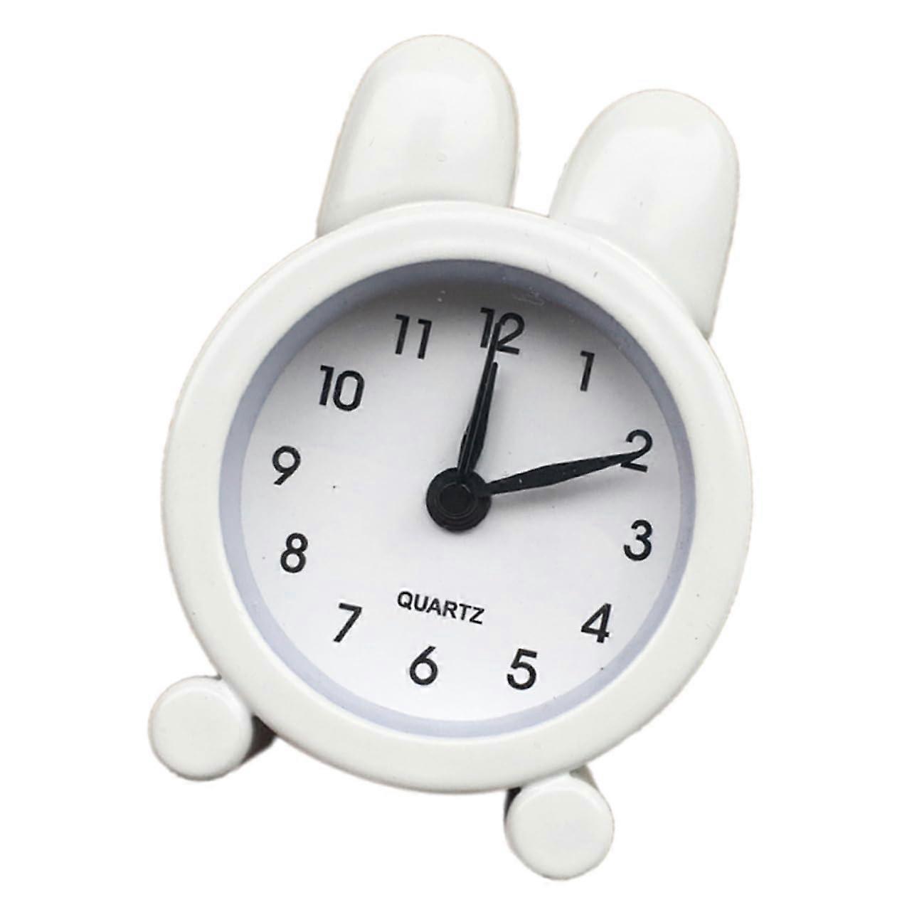 Mini White Metal Alarm Clock with Rabbit Ears Silent Bedside Desktop for Home or Dorm Decor