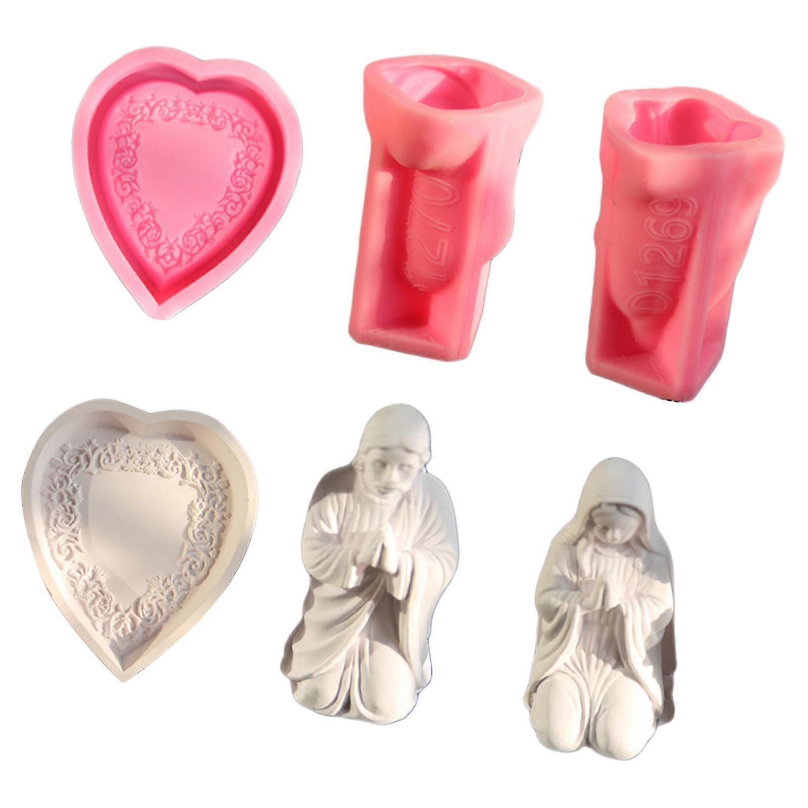 3Pieces Easy Use Silicone Molds Heart Statues Bead Holders Molds Portable Feature Crafters Unique Applications Gifts Multicolor