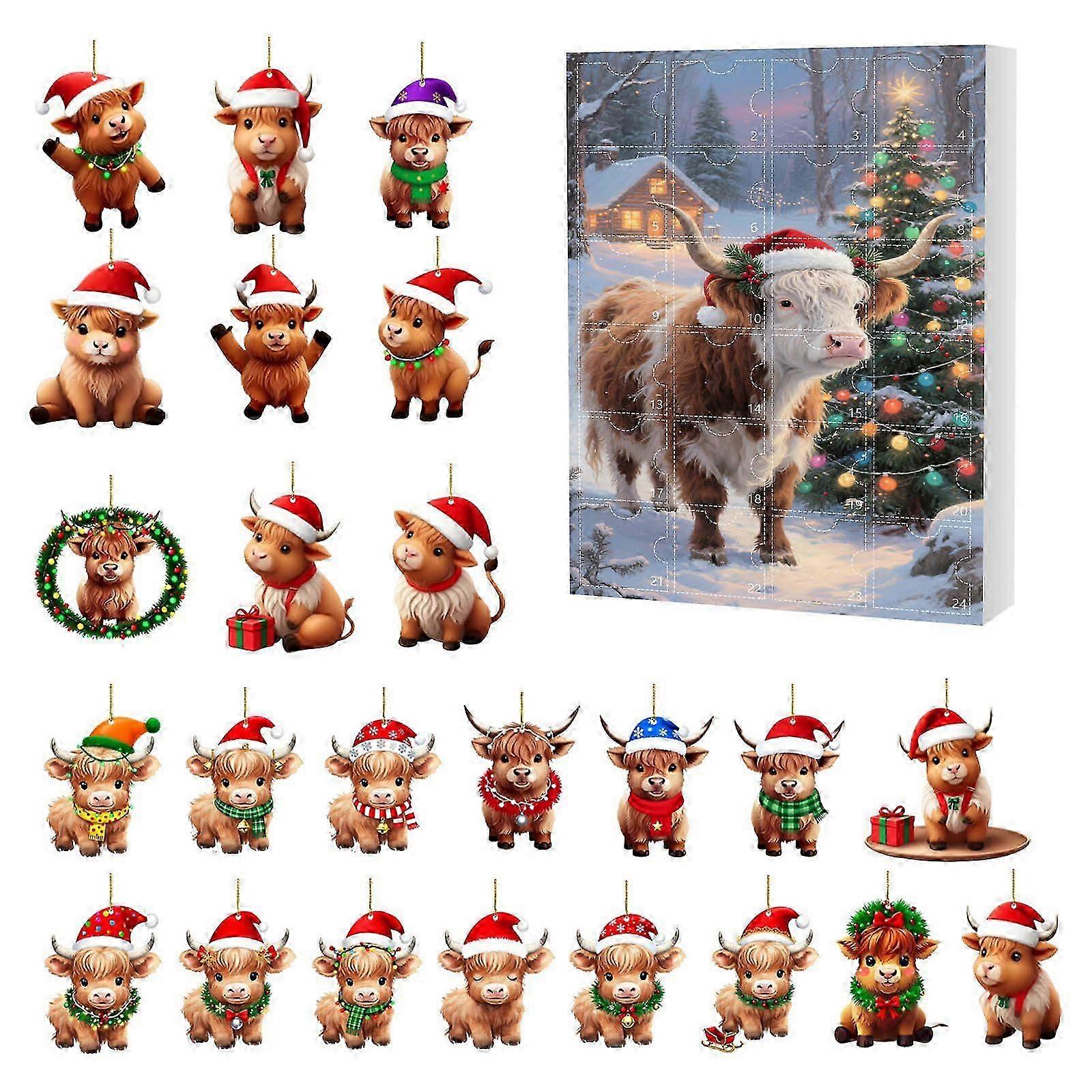 Advent Calendar with Highland Cow for Christmas Countdown Decor