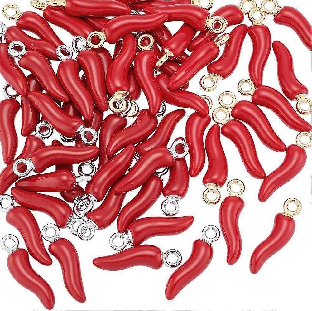 60Pcs 2 Color Alloy Enamel Red Chili Pepper Charms Fiery Resin Charm Pendants with Loop Vegetable Dangle Pendant Bulk Lucky Horn Shape Jewelry Charm f