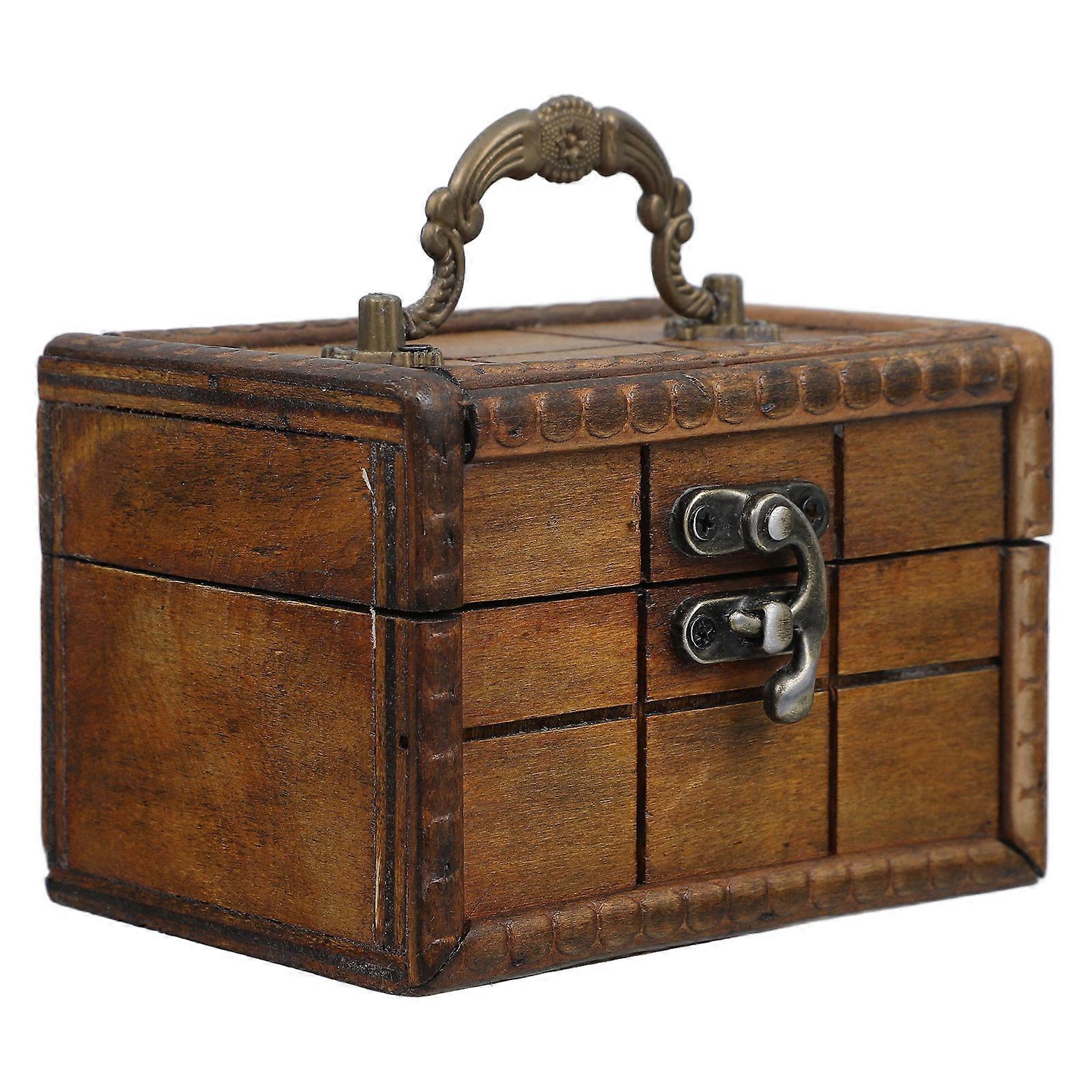 Wood Jewelry Box Small Treasure Chest for Keepsakes 2Pcs with Lock Brown
