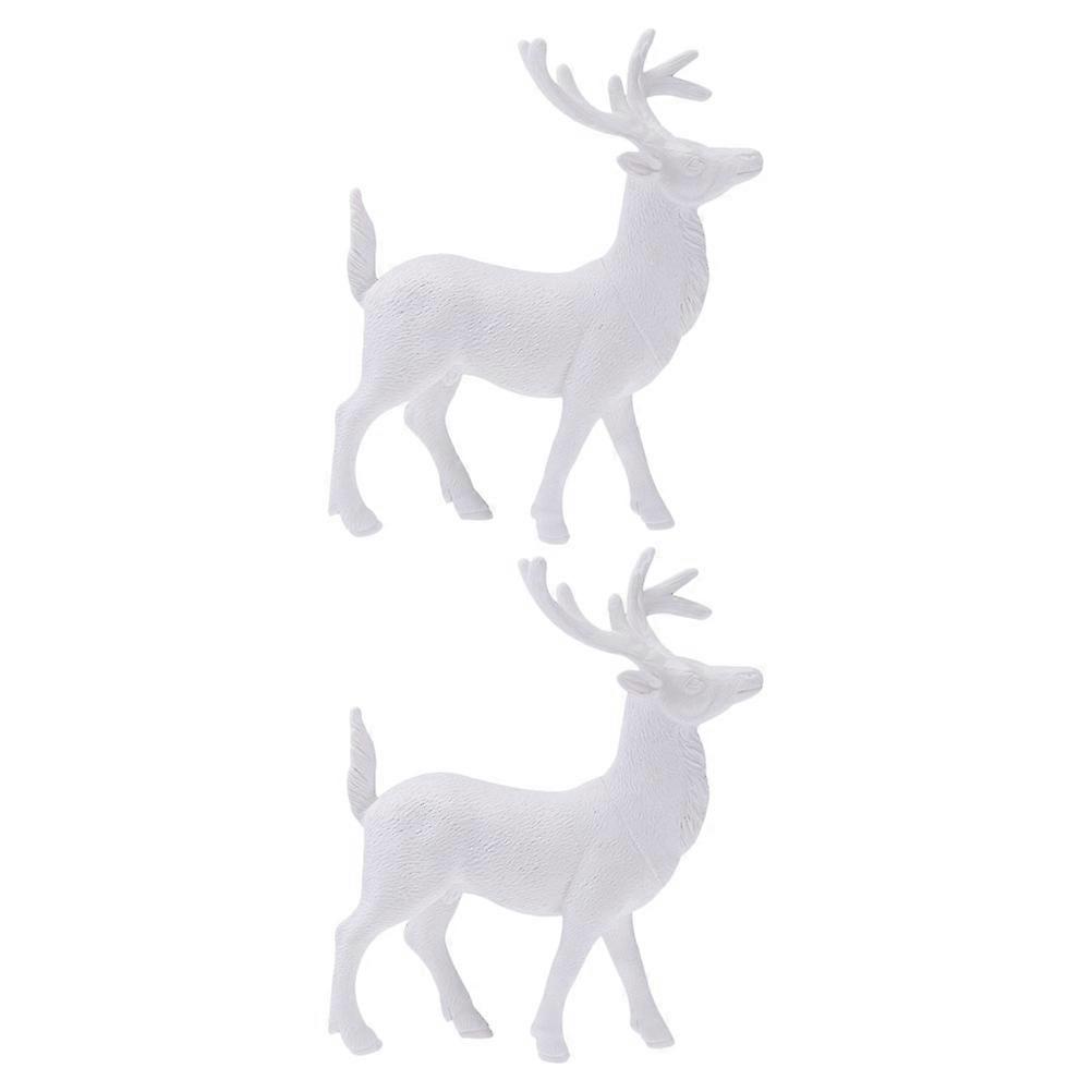 White Plastic Miniature Reindeer Figurines for Holiday Decor 2Pcs Tabletop