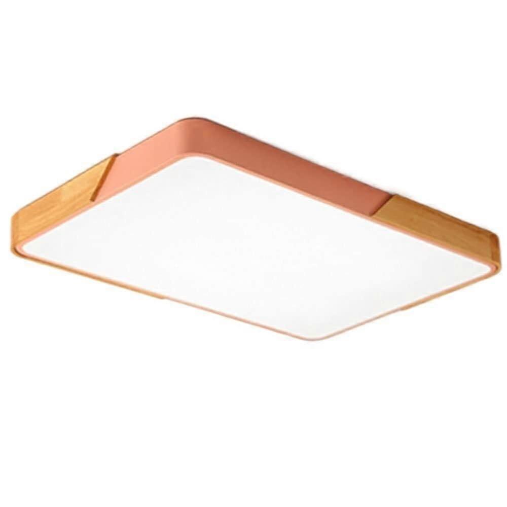 Ultra Thin LED Ceiling Light with Wood, Modern Macaron Style Flush Mount Lamp for Bedroom, Pink 90cm