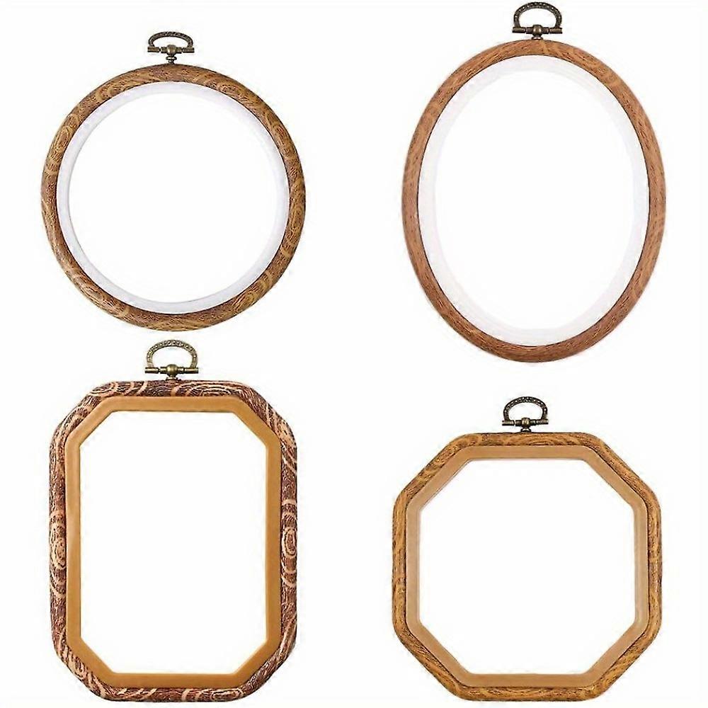 4pcs/ Set Embroidery Hoops Imitated Wood Plastic Display Frame Reusable Circle Oval Rectangular Octagonal Cross Stitch Hoop