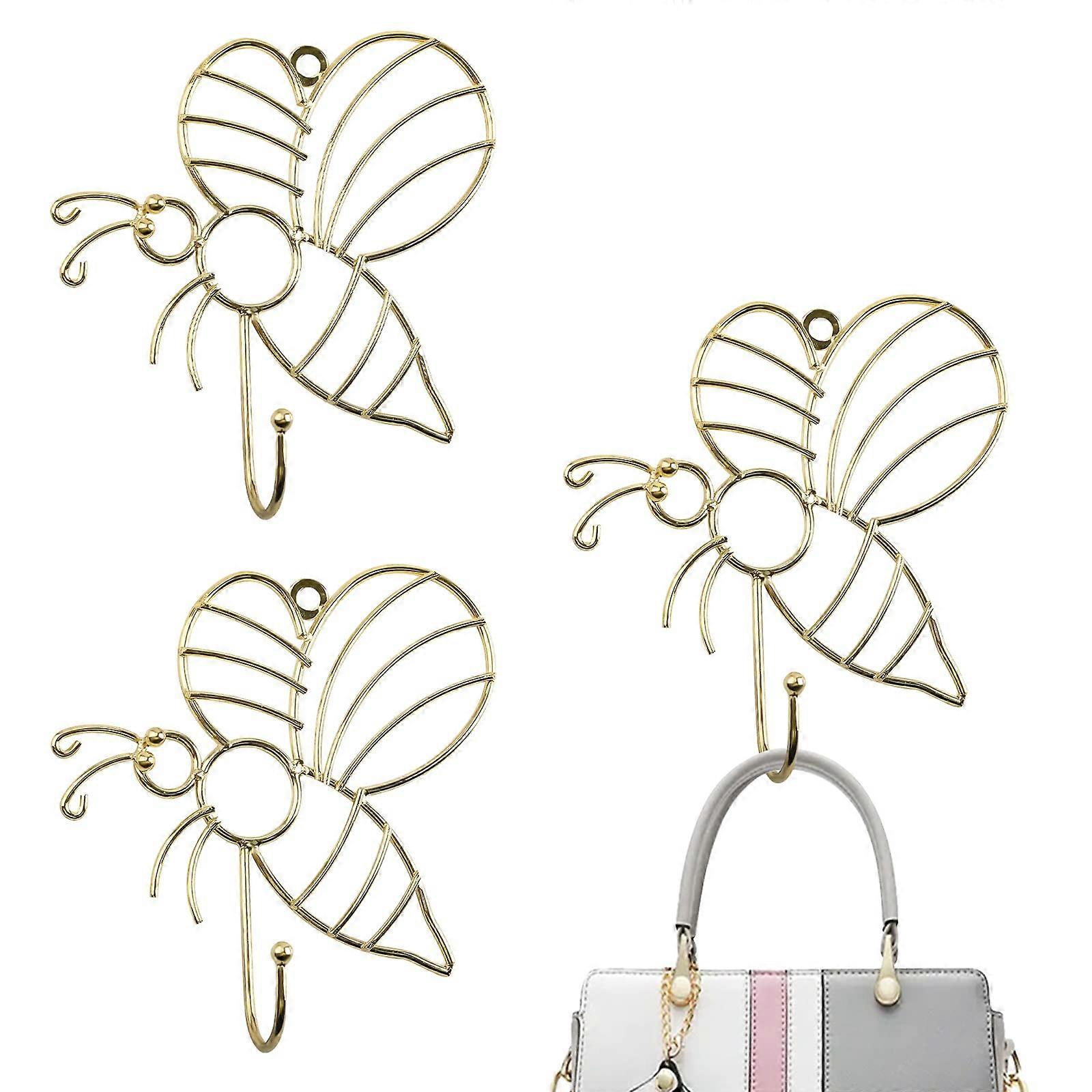 Bee Shaped Wall Hooks 3PCS Metal Coat Hooks for Bags Hats Towels Keys RustResistant Decorative Design