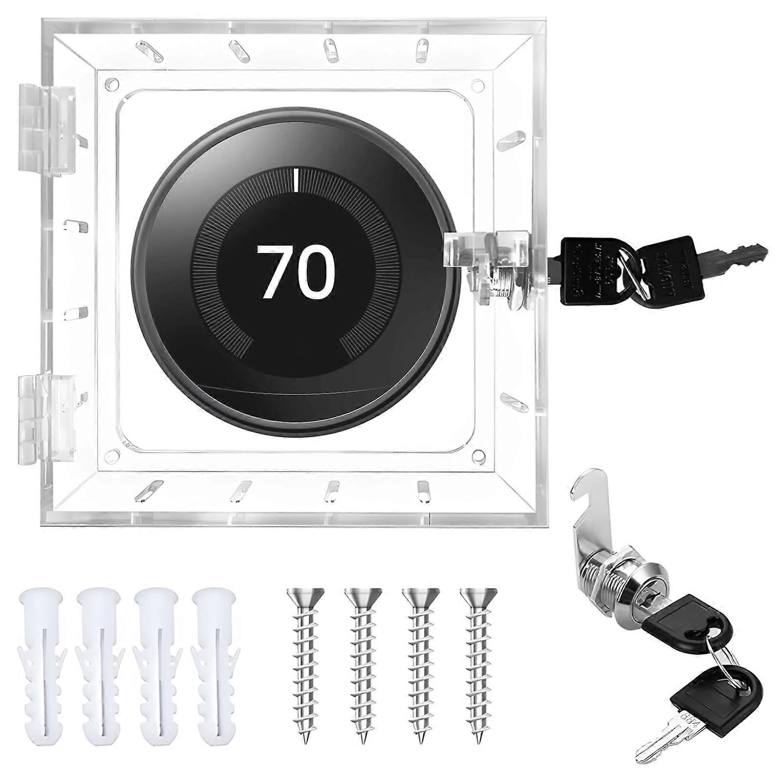 Thermostat Lock Box with Key, Clear Acrylic Wall Mount Cover, AntiTamper Universal Fit