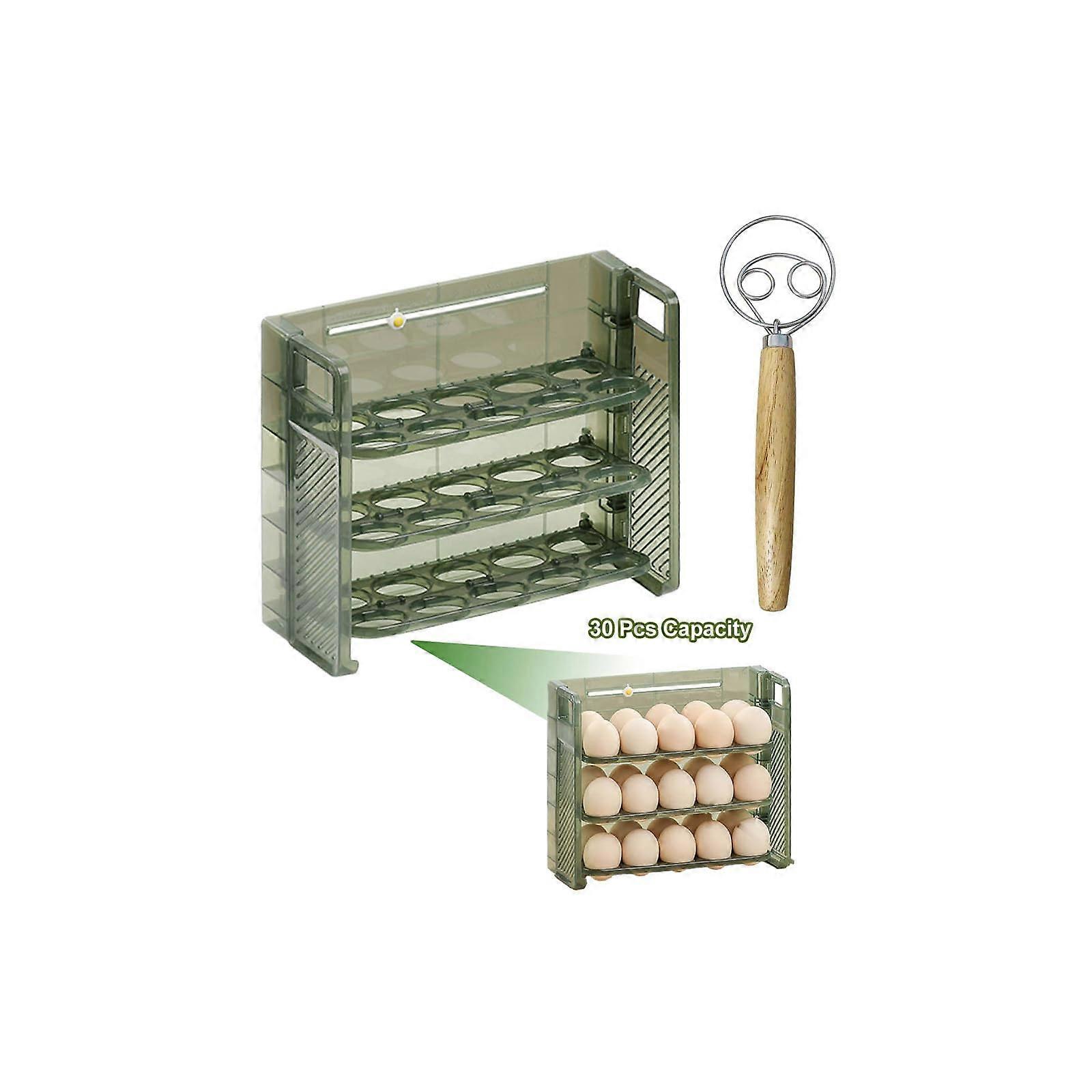 Egg Holder for Fridge 30 Egg Capacity Food Grade Plastic Space Saving Storage Box with Freshness Scale
