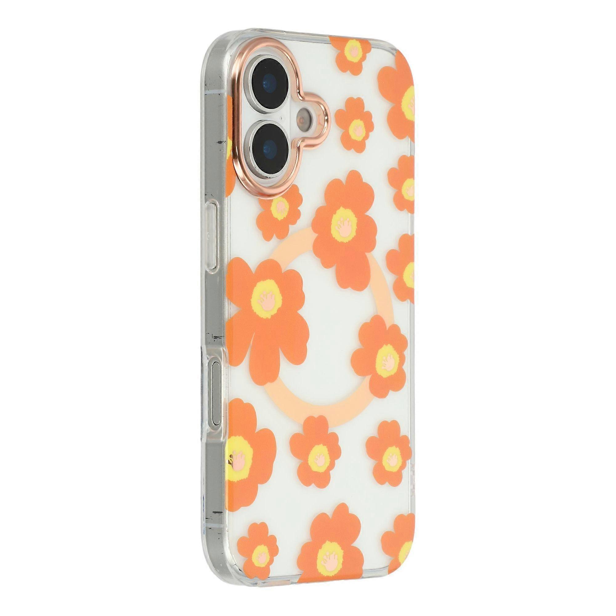 For iPhone 16 Case Compatible with MagSafe Floral Pattern TPU PC Phone Back Cover