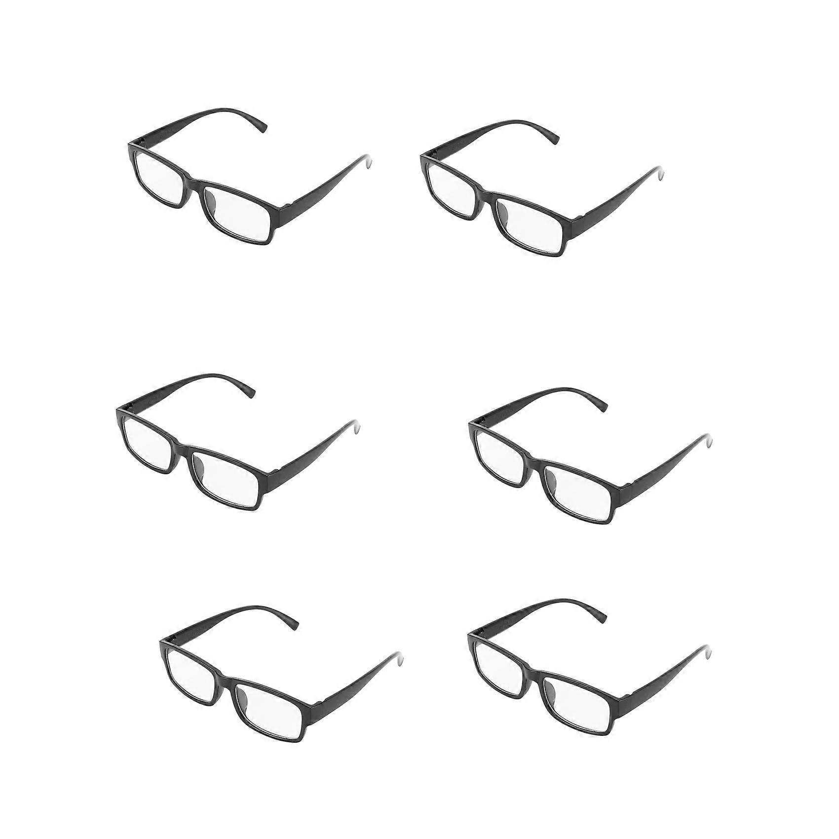 6X Black Rectangle Plastic Frame Clear Lens Glasses