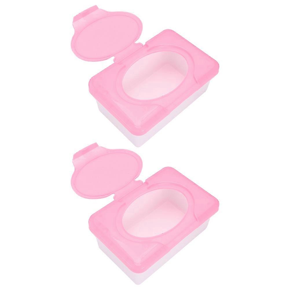 Wet Tissue Box Plastic Tissue Boxes for Dustproof Storage 2Pcs Pink
