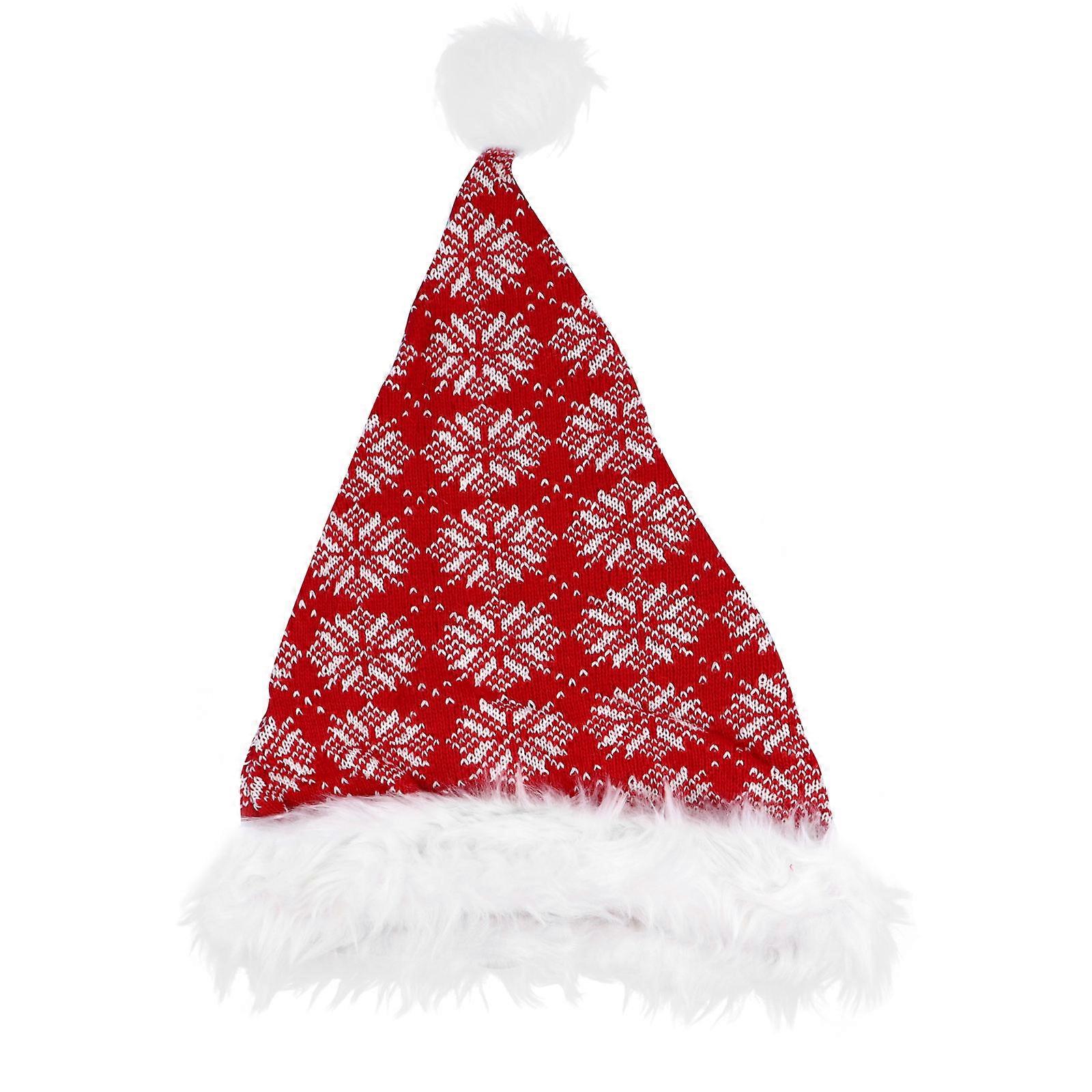 Christmas Party Hat Red Knitted Snowflakes Pattern for Decoration 1Pcs