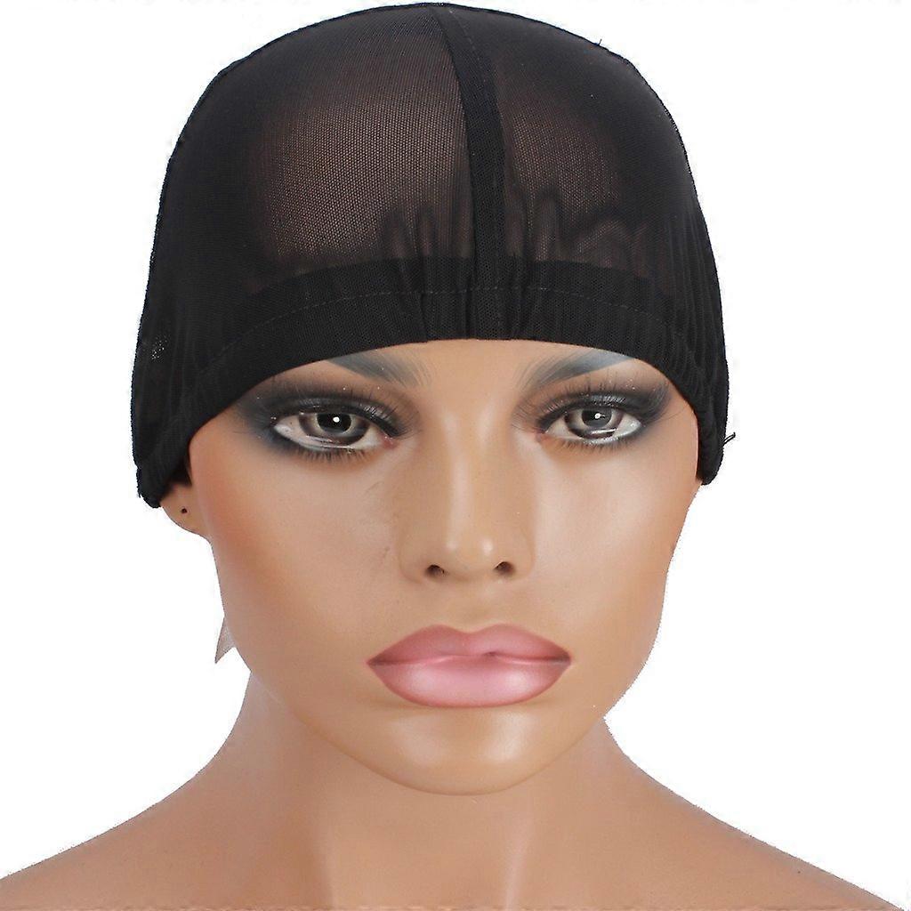 Medium Black Glueless Wig Cap with Adjustable Straps, Breathable Stretch Net for Wig Making
