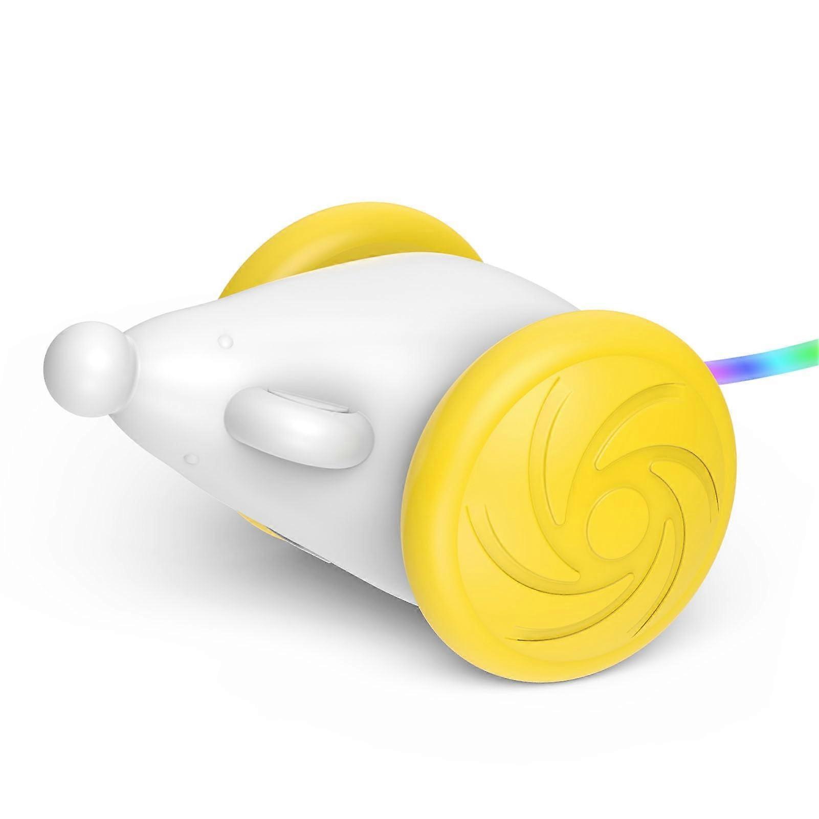 Interactive Cat Toy with LED Lights for Indoor Cats, Automatic Wakeup, Dual Speed, Yellow