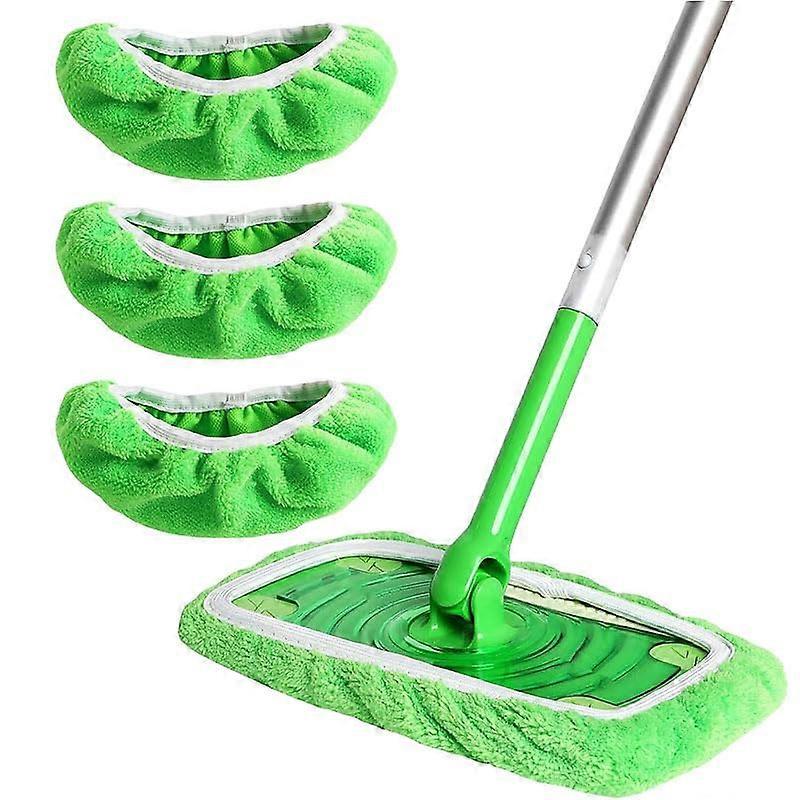 Microfiber Mop Pads 4Pack 10x4.5in Elastic Fit DualFiber Reusable Flat Mop Replacements Green