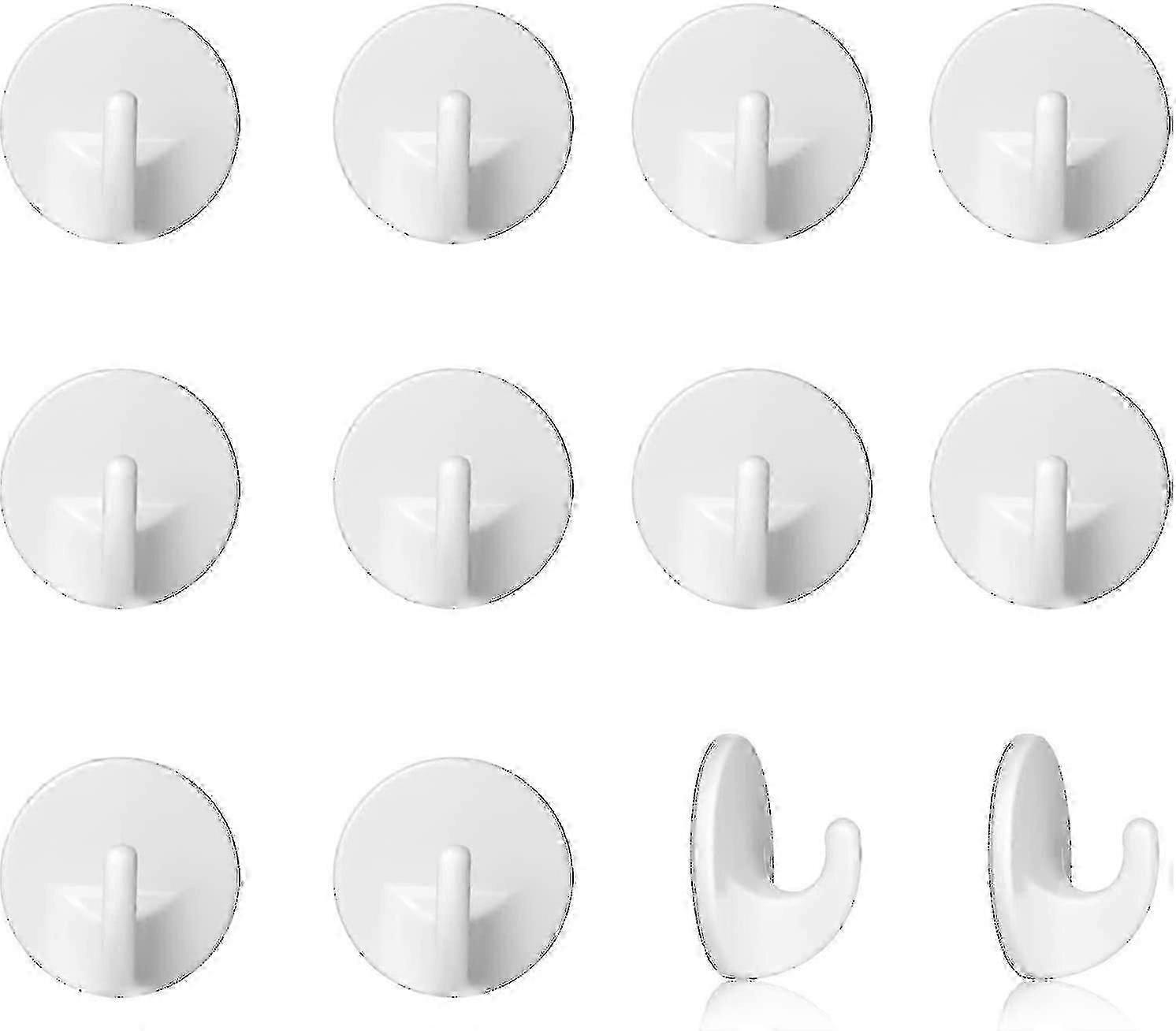 12 Pcs Plastic Hooks Self Adhesive,white Sticky Hooks Removable Wall