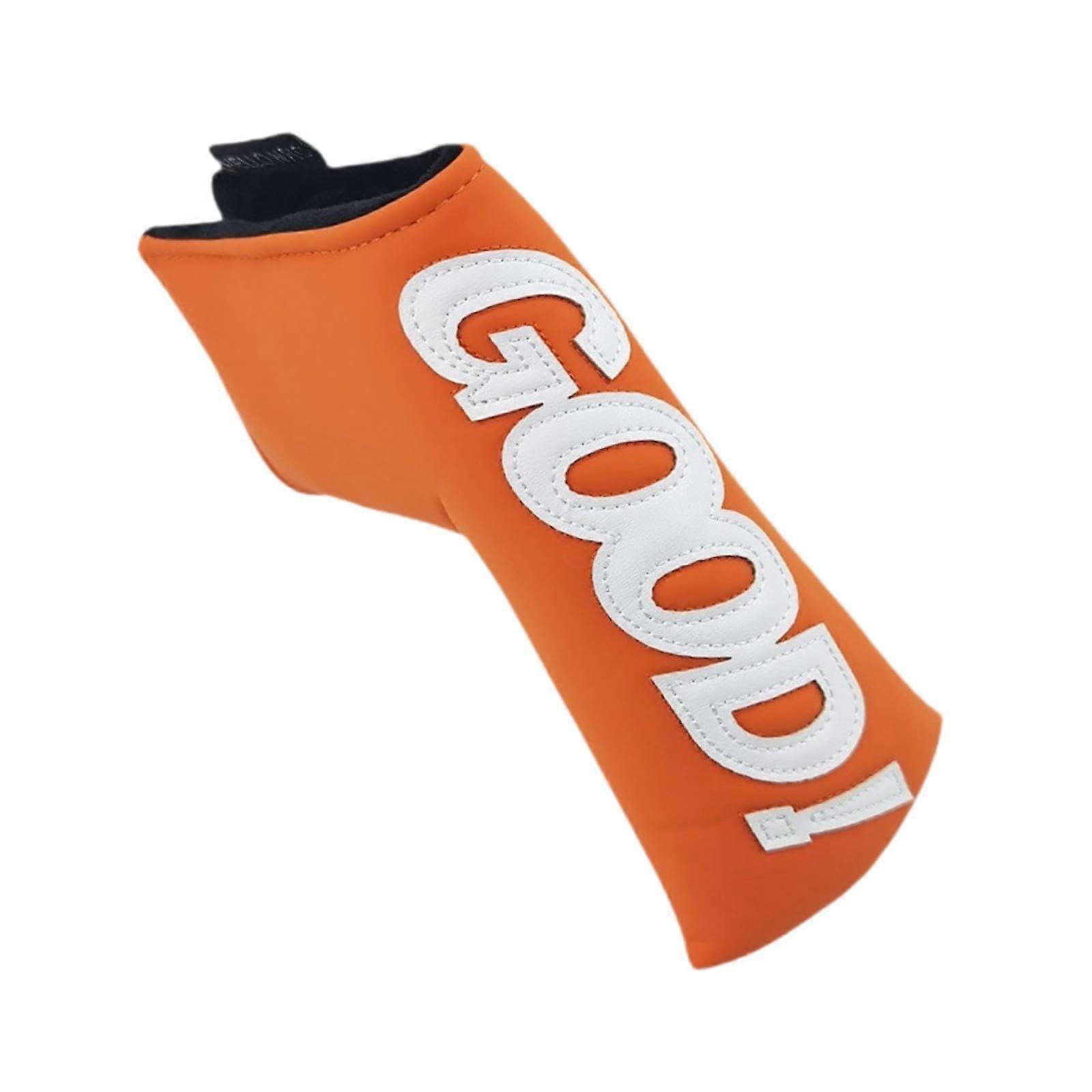 Golf Putter Headcover Waterproof PU Leather Soft Thick Lining Full Protection Orange