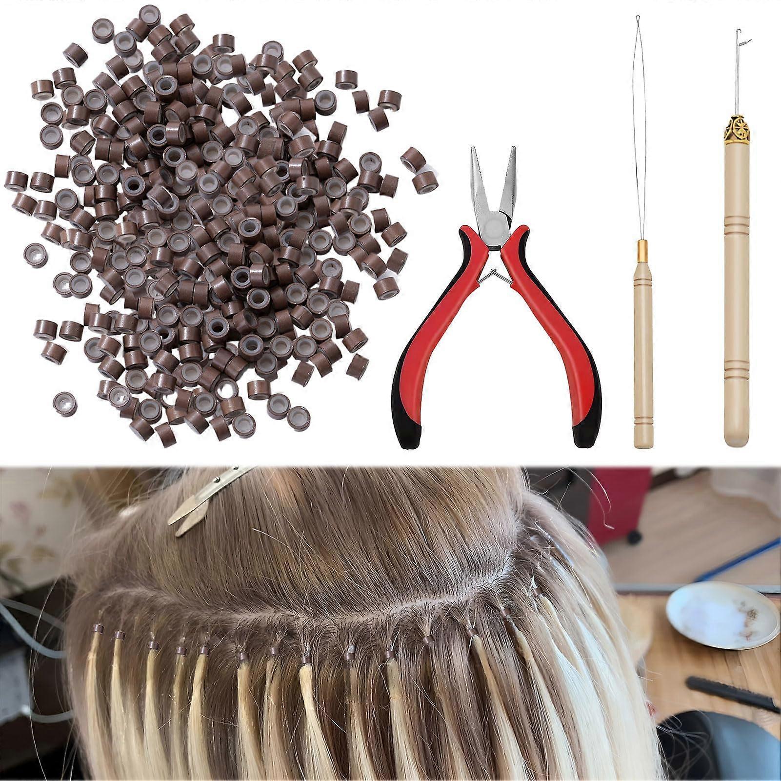 Nano Beads Hair Extensions Kit with Ergonomic Pliers and Lightweight Loop Hook Tool