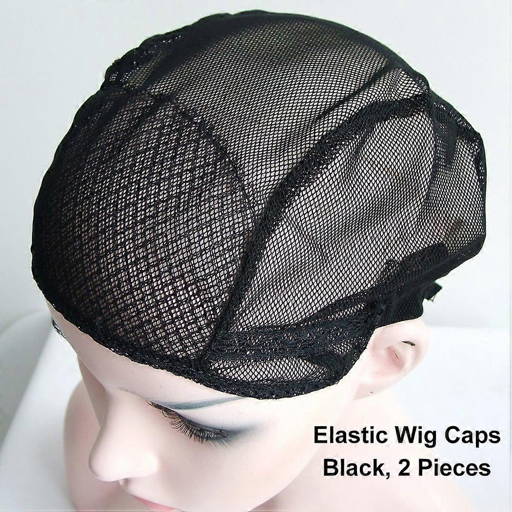 Wig Cap with Adjustable Strap for Making Wigs, Black Nylon Mesh, Breathable 2 Pack