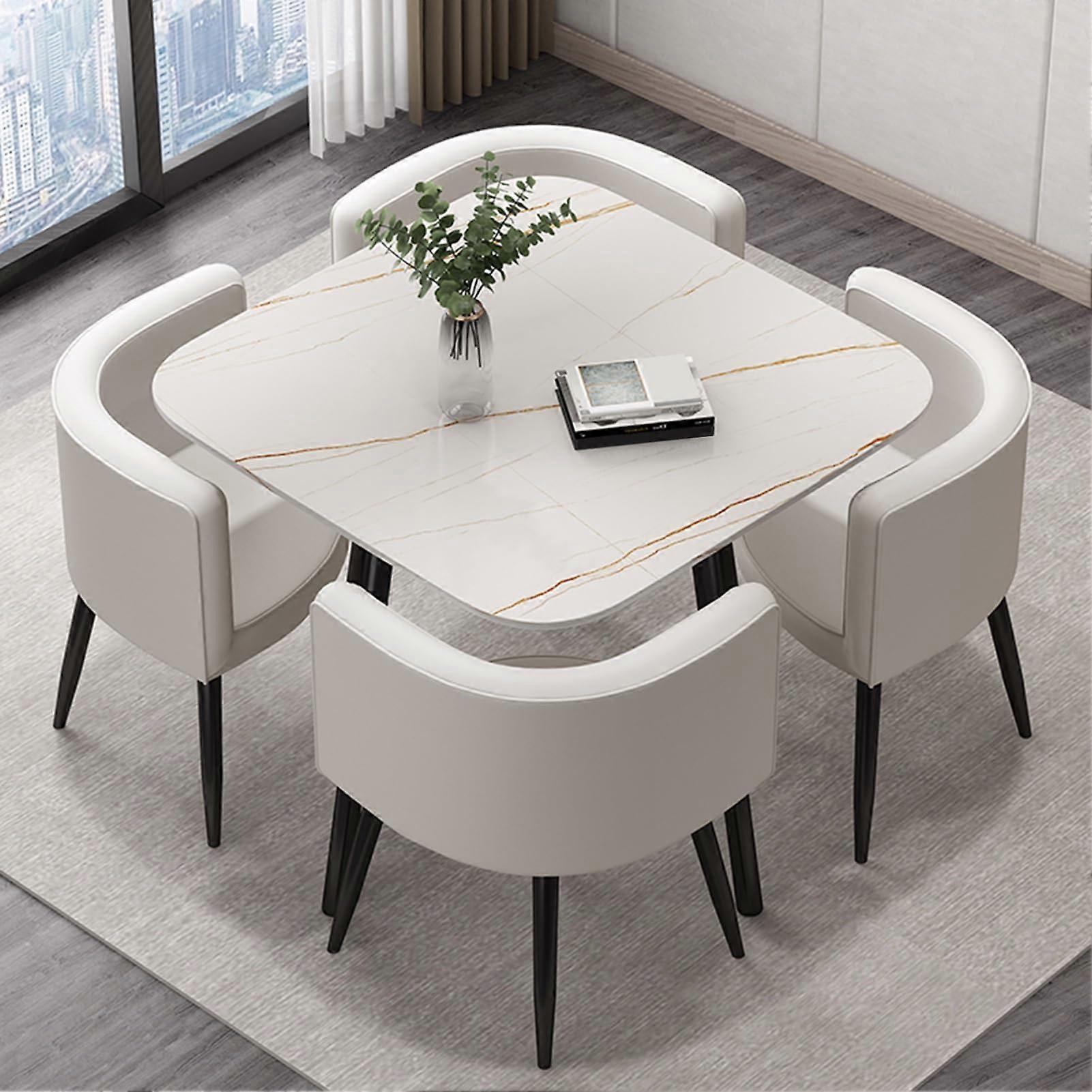 Modern Conference Table Set with 4 Padded Chairs, Space Saving Design for Office or Reception