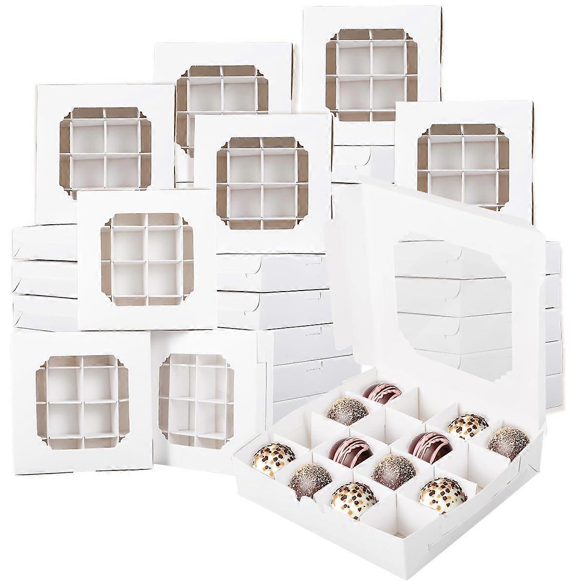 20pcs White Gift Boxes with Removable 16 Compartments for Chocolates and Sweets Clear Window Display