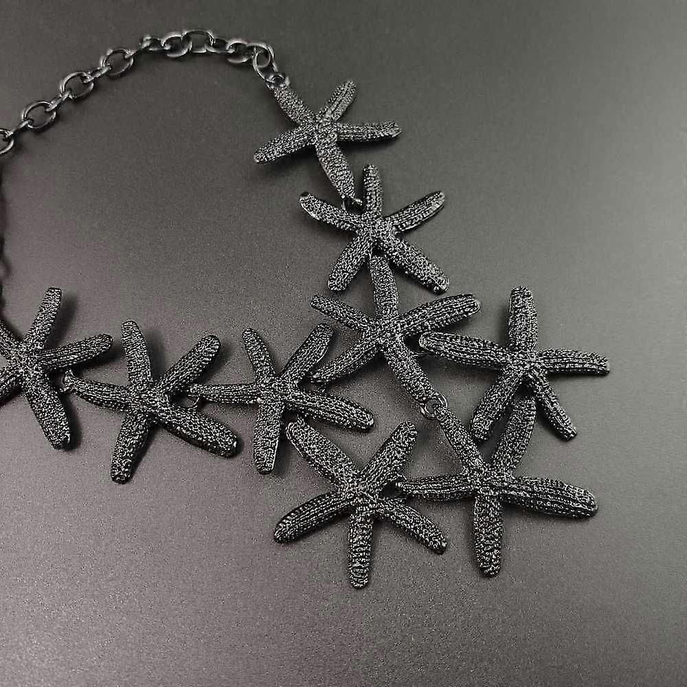 Starfish Alloy Statement Bib Necklaces Black 20.87 inch(53cm)