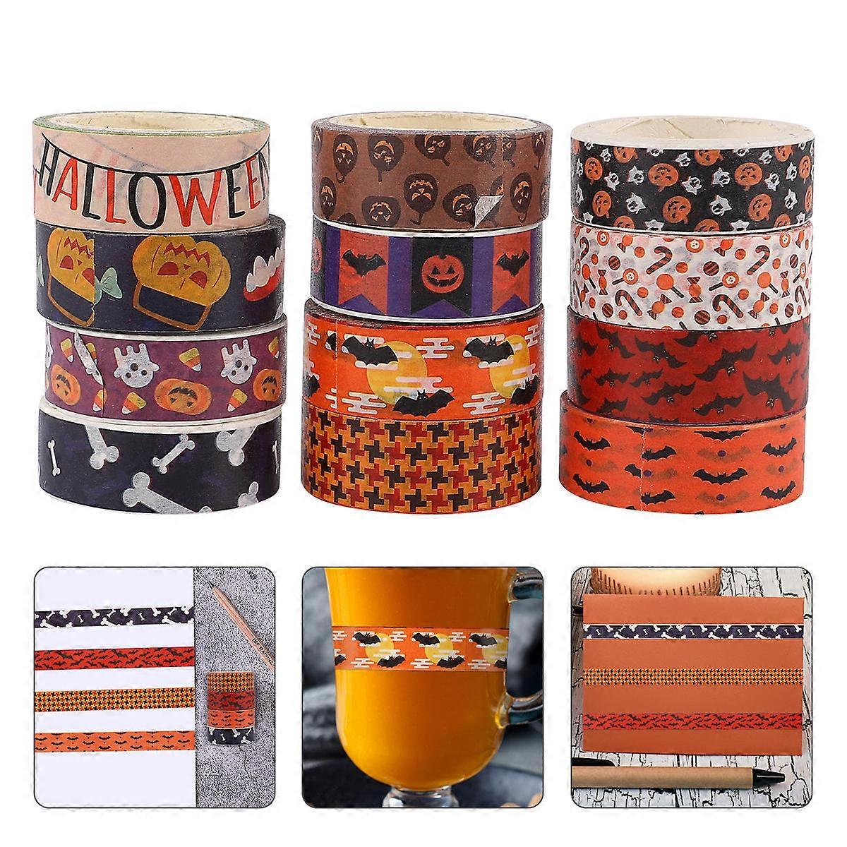 Halloween Scrapbook Tapes Set for Decor with Creative Notebook Stickers 12 Rolls