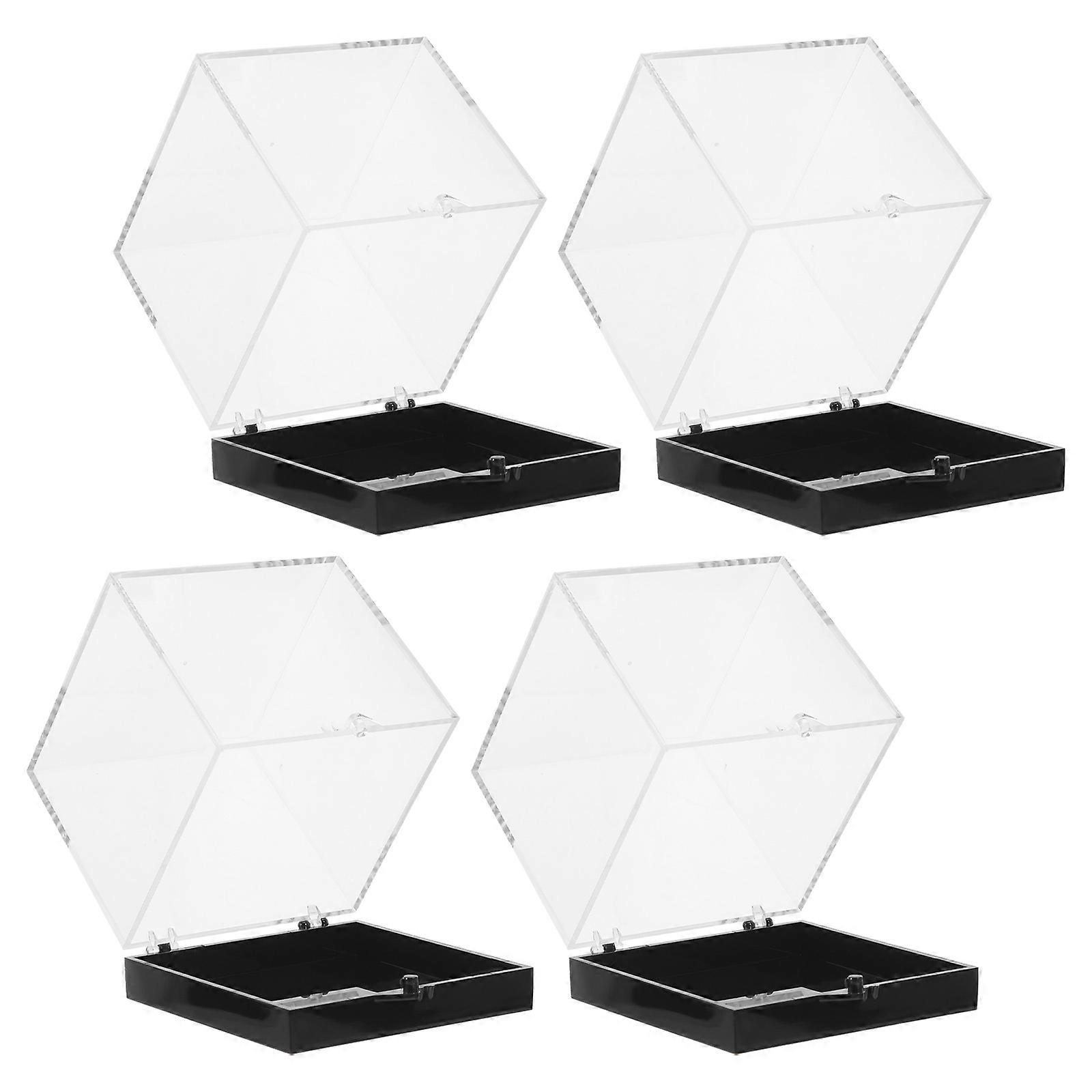 Transparent Mineral Display Case with Black Base for Crystal Specimens 4Pcs