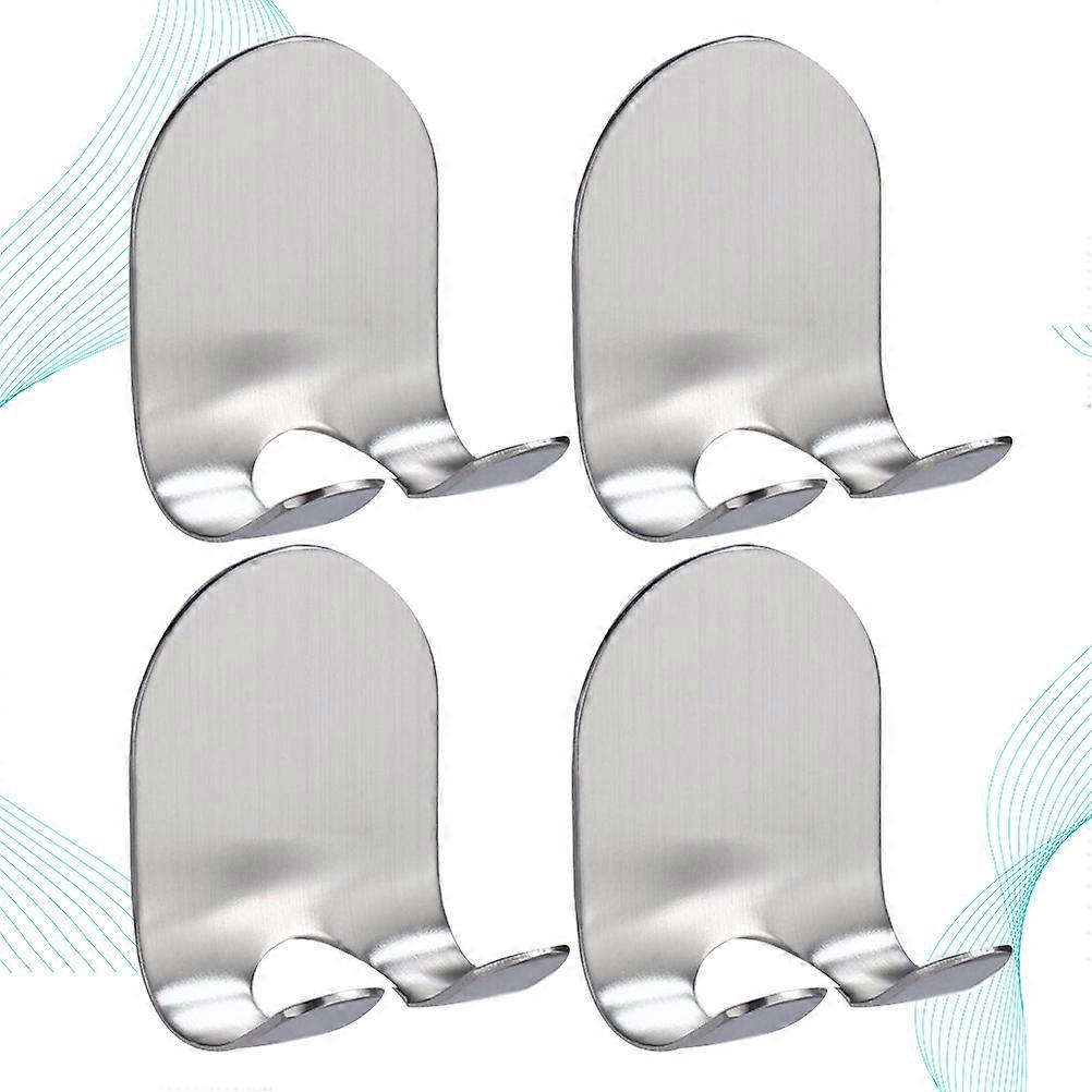 Self Adhesive Hook Stainless Steel Plug Holder for Holding Use 4Pcs Silver